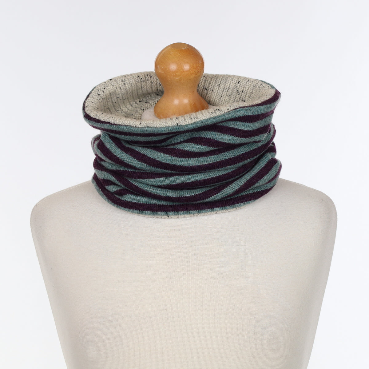 Duck Egg Striped with Grey Flecked Luxury Double Layered Snood