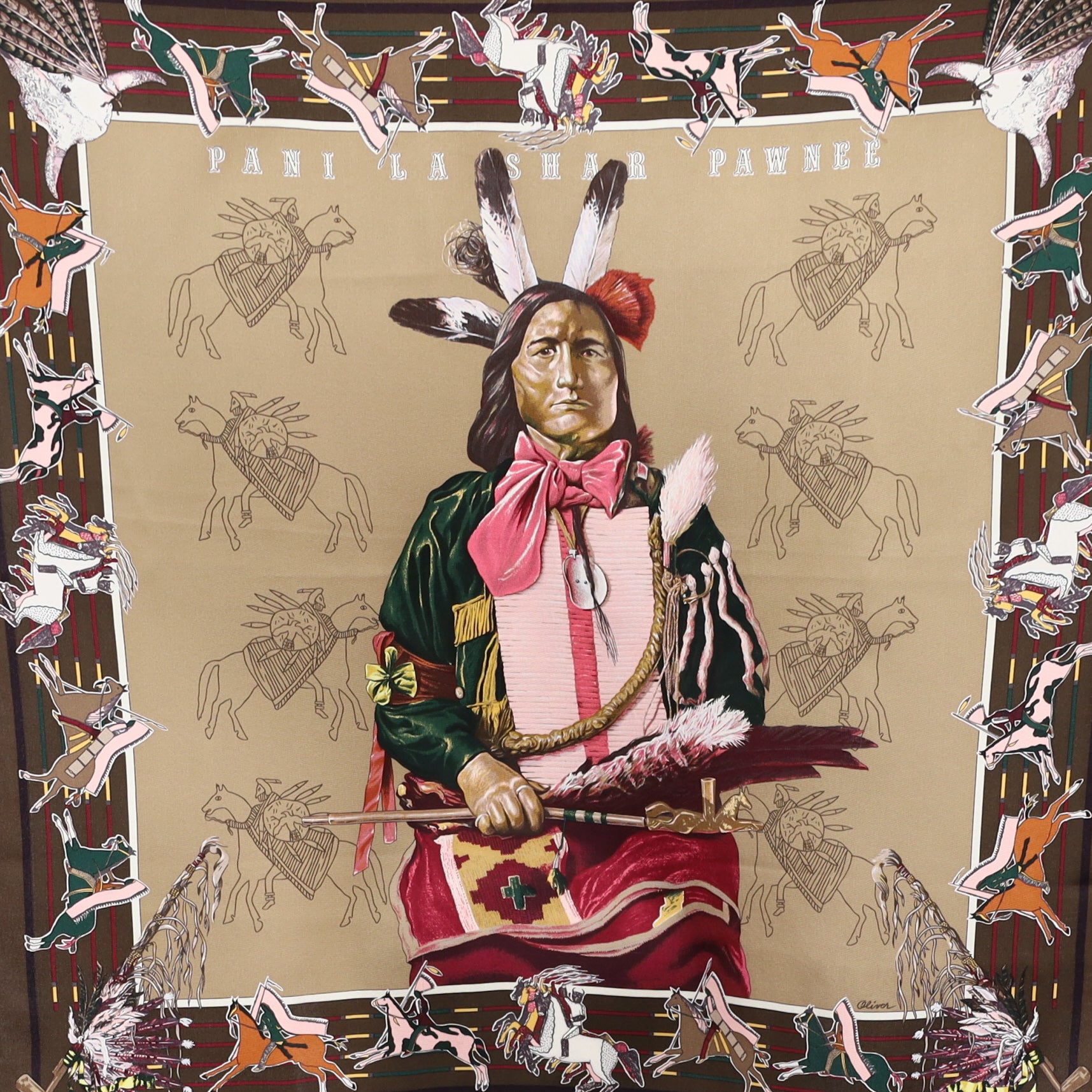 Hermès Pani la Shar Pawnee 70 Silk Scarf