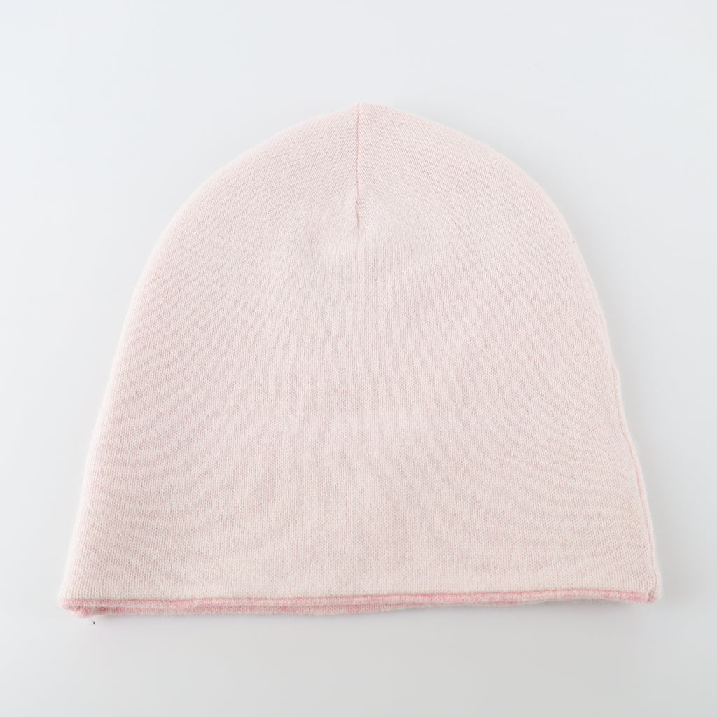Ice Pink and Pink Marl Reversible Cashmere Beanie Hat