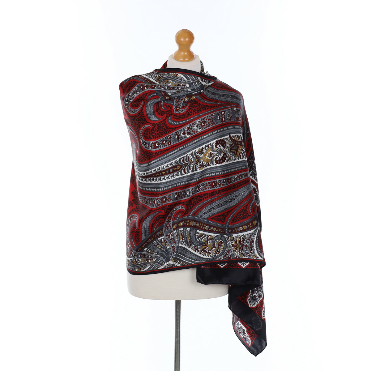 Basler Paisley Black and Red Silk Scarf