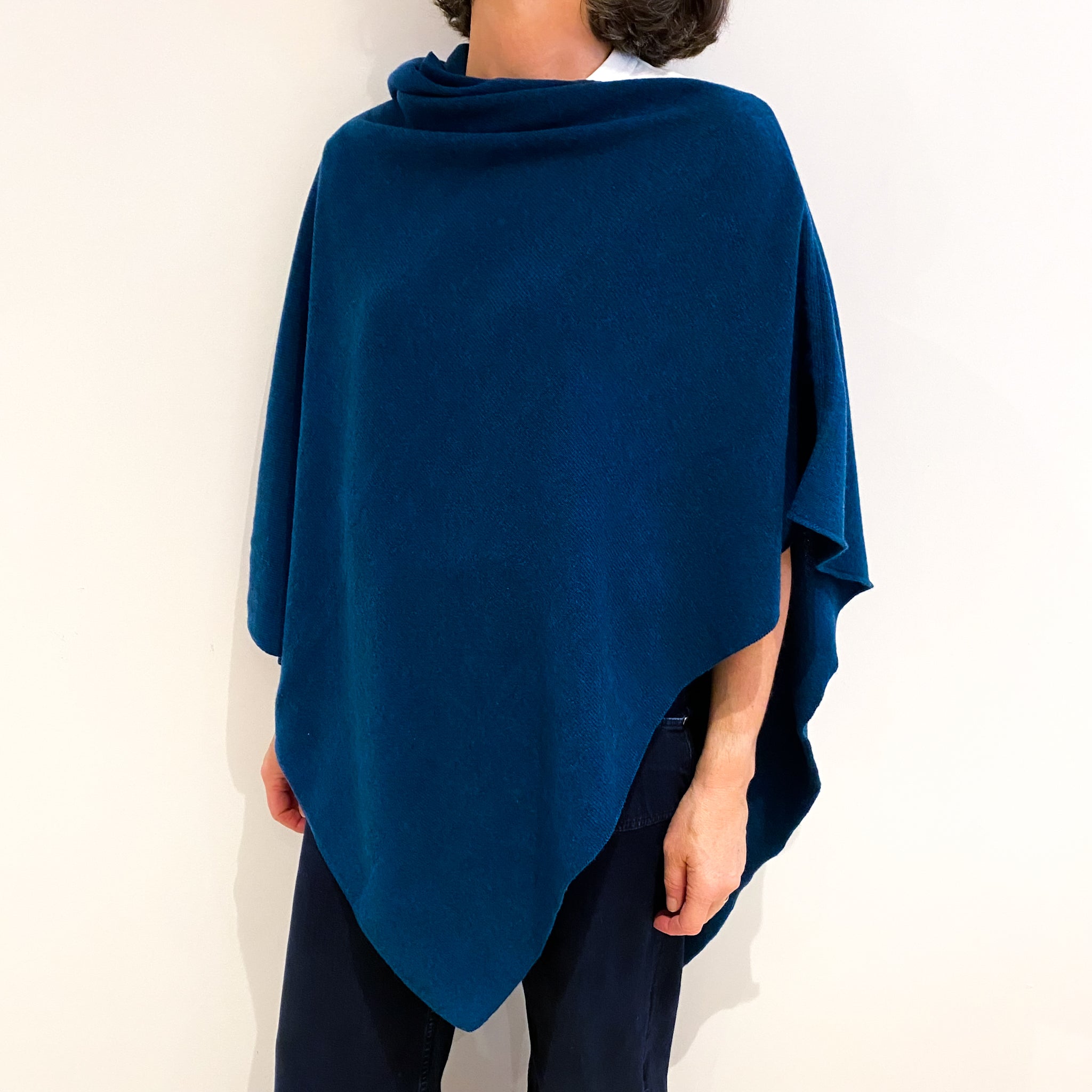 Brand New Scottish Peacock Blue Cashmere Poncho One Size