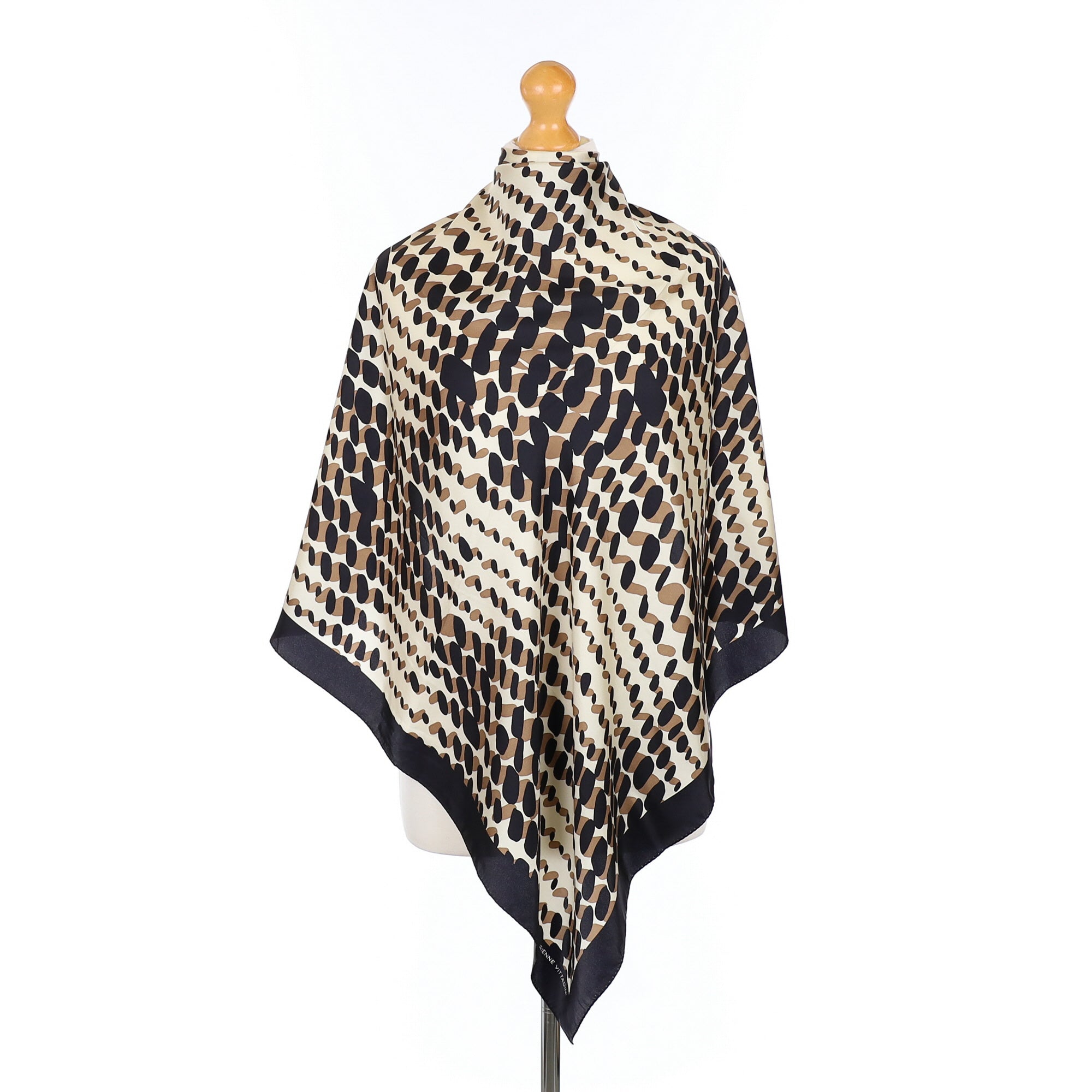 Adrienne Vittadini Taupe Black and Beige Silk Scarf
