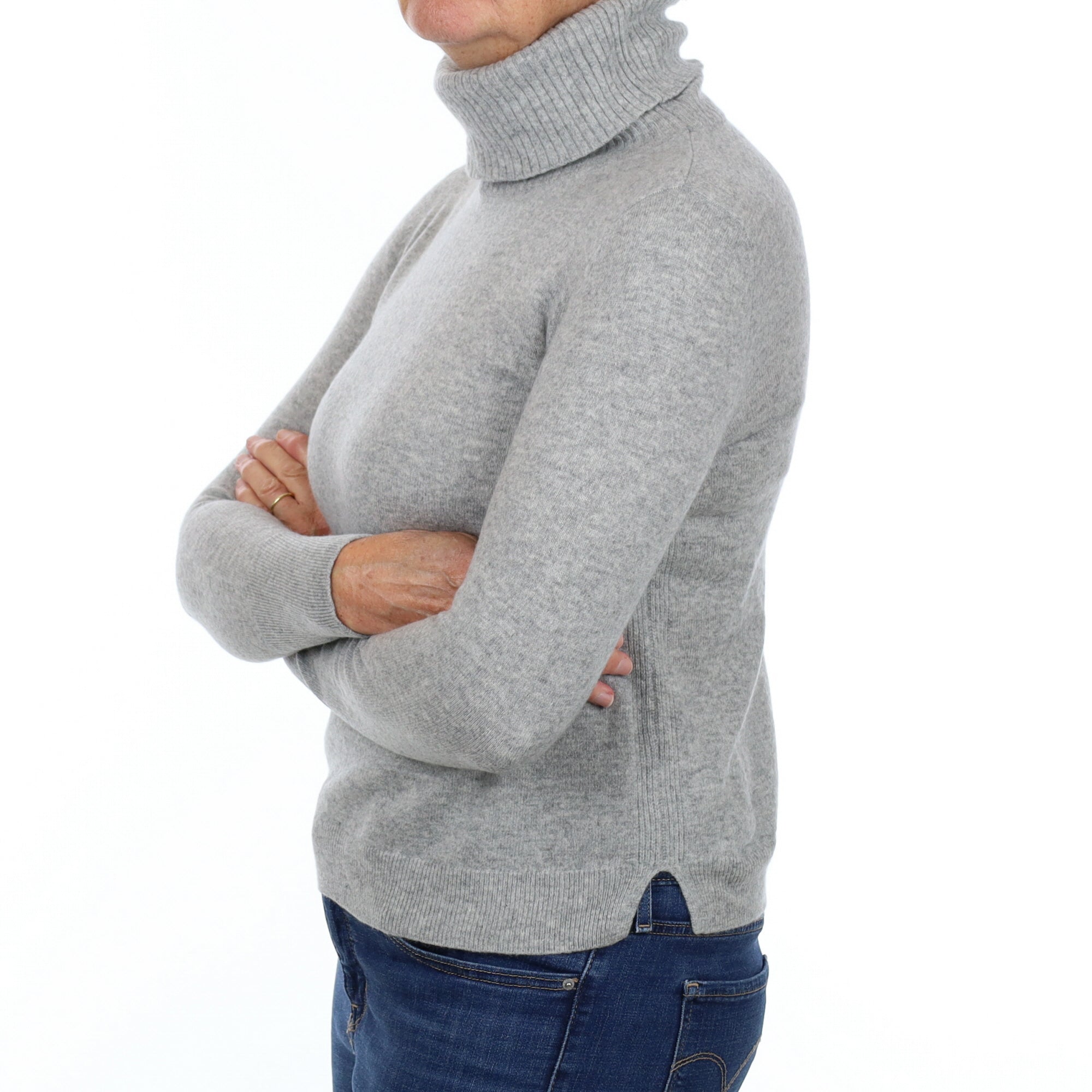 Smoke Grey Cashmere Polo Neck Jumper Medium