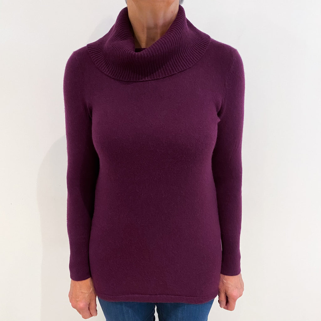 Aubergine Purple Cashmere Cowl Neck Jumper Medium