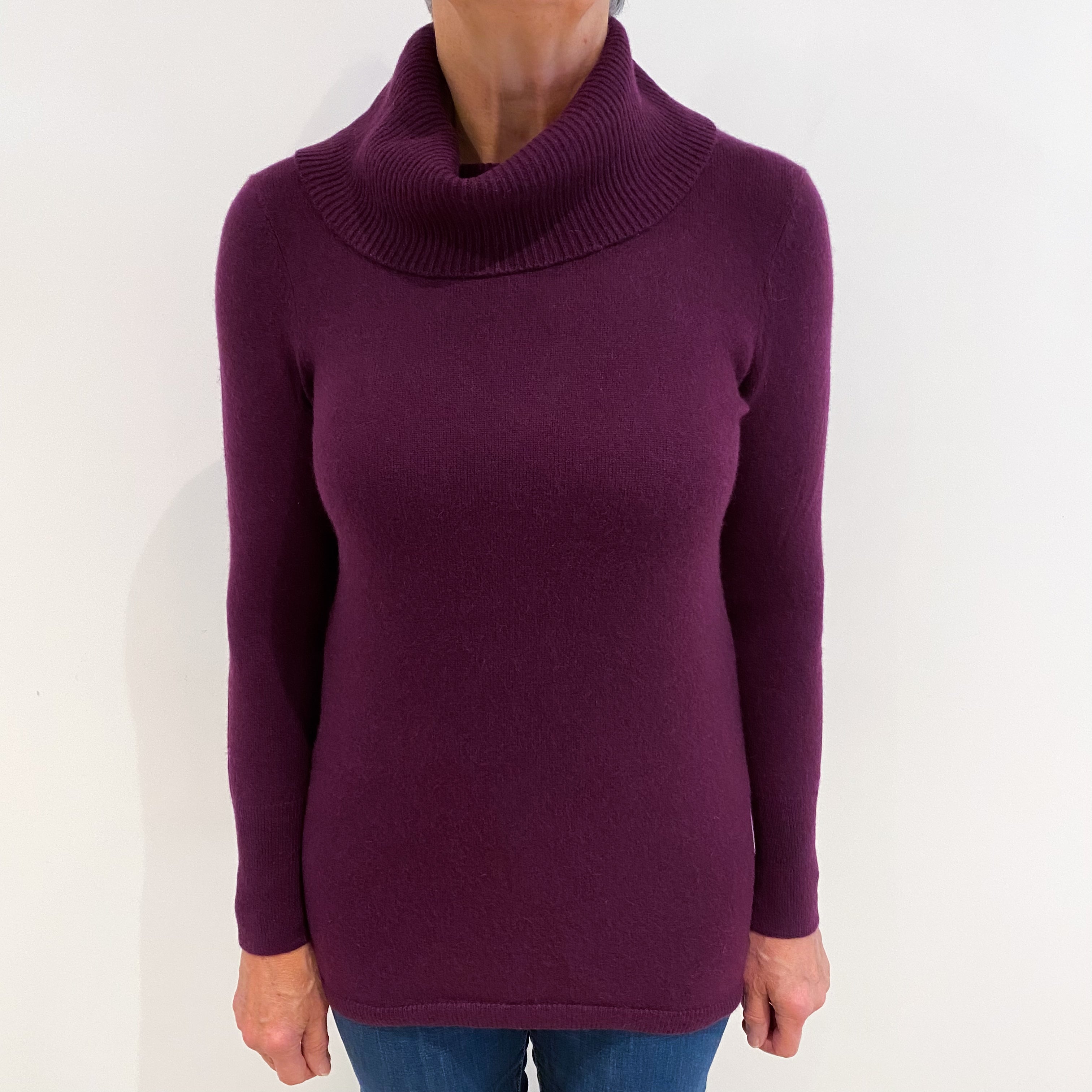 Aubergine Purple Cashmere Cowl Neck Jumper Medium