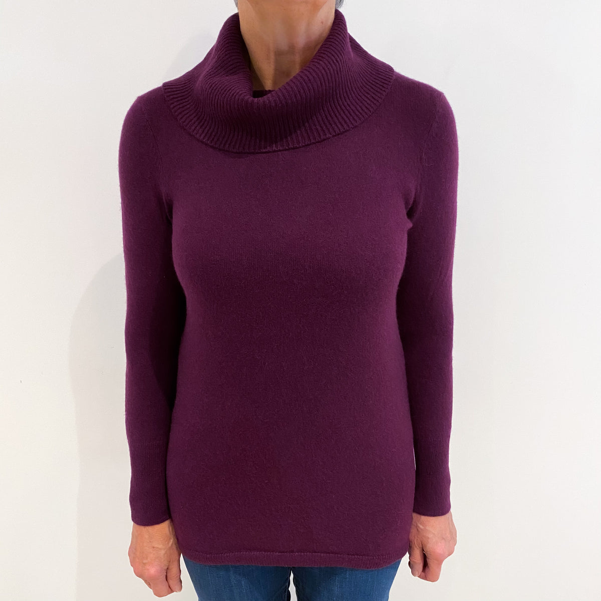 Aubergine Purple Cashmere Cowl Neck Jumper Medium
