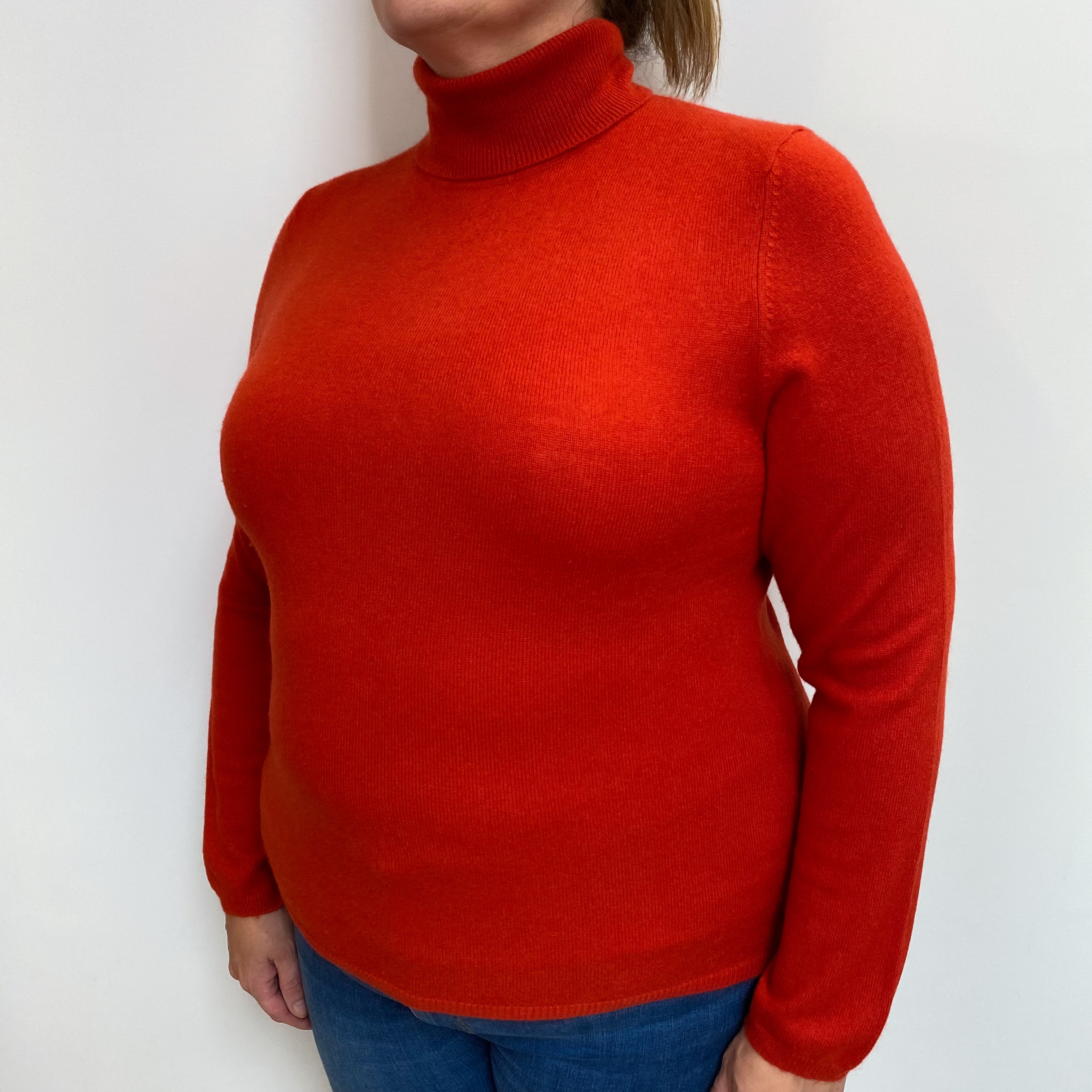 Burnt Orange Cashmere Polo Neck Jumper Extra Large