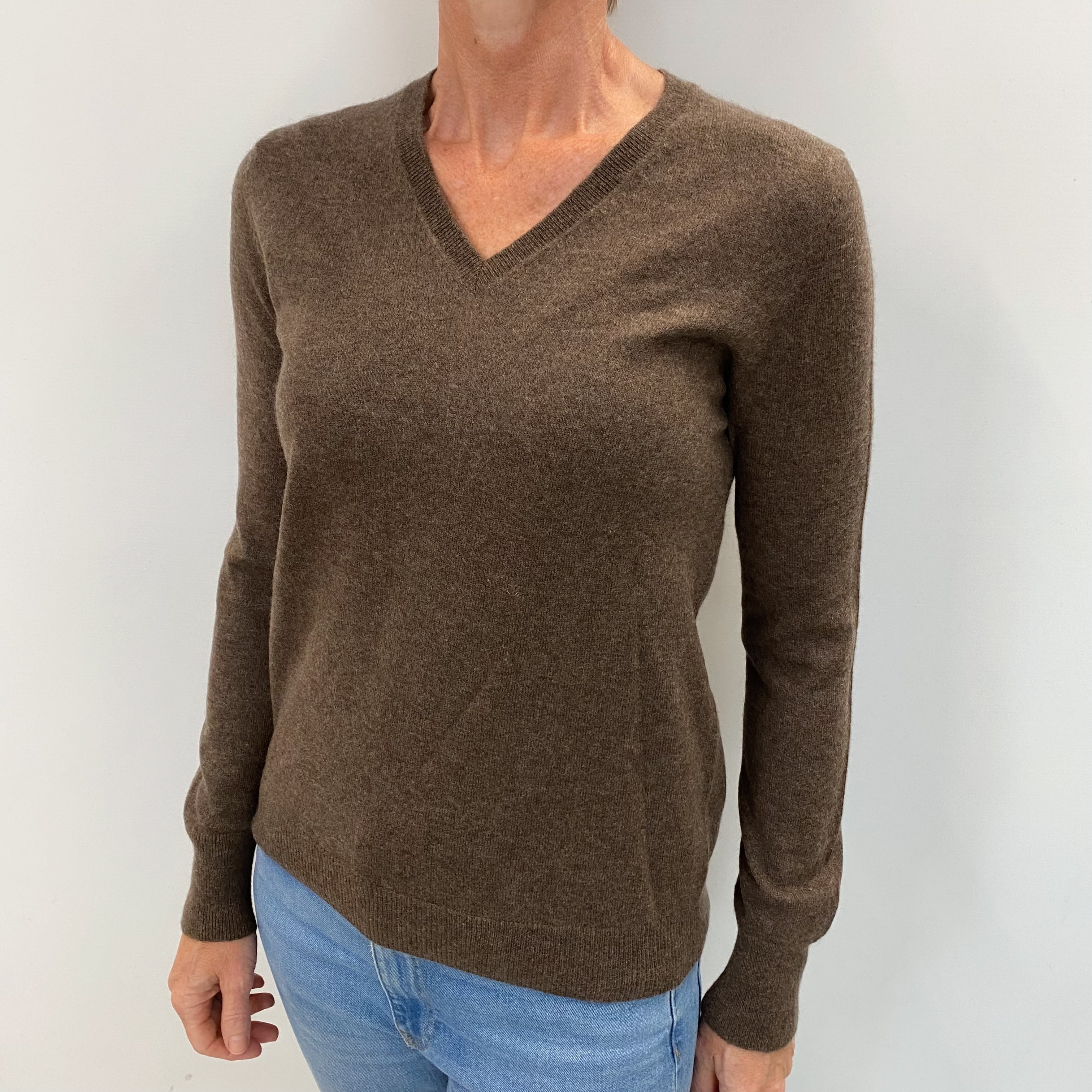 Donkey Brown Cashmere V Neck Jumper Small