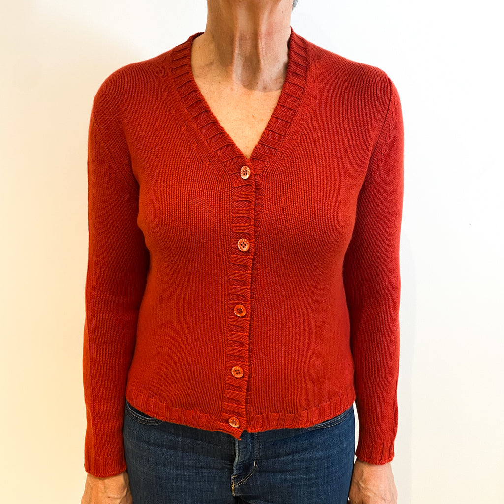 Scottish Rust Red Cashmere V Neck Cardigan Medium