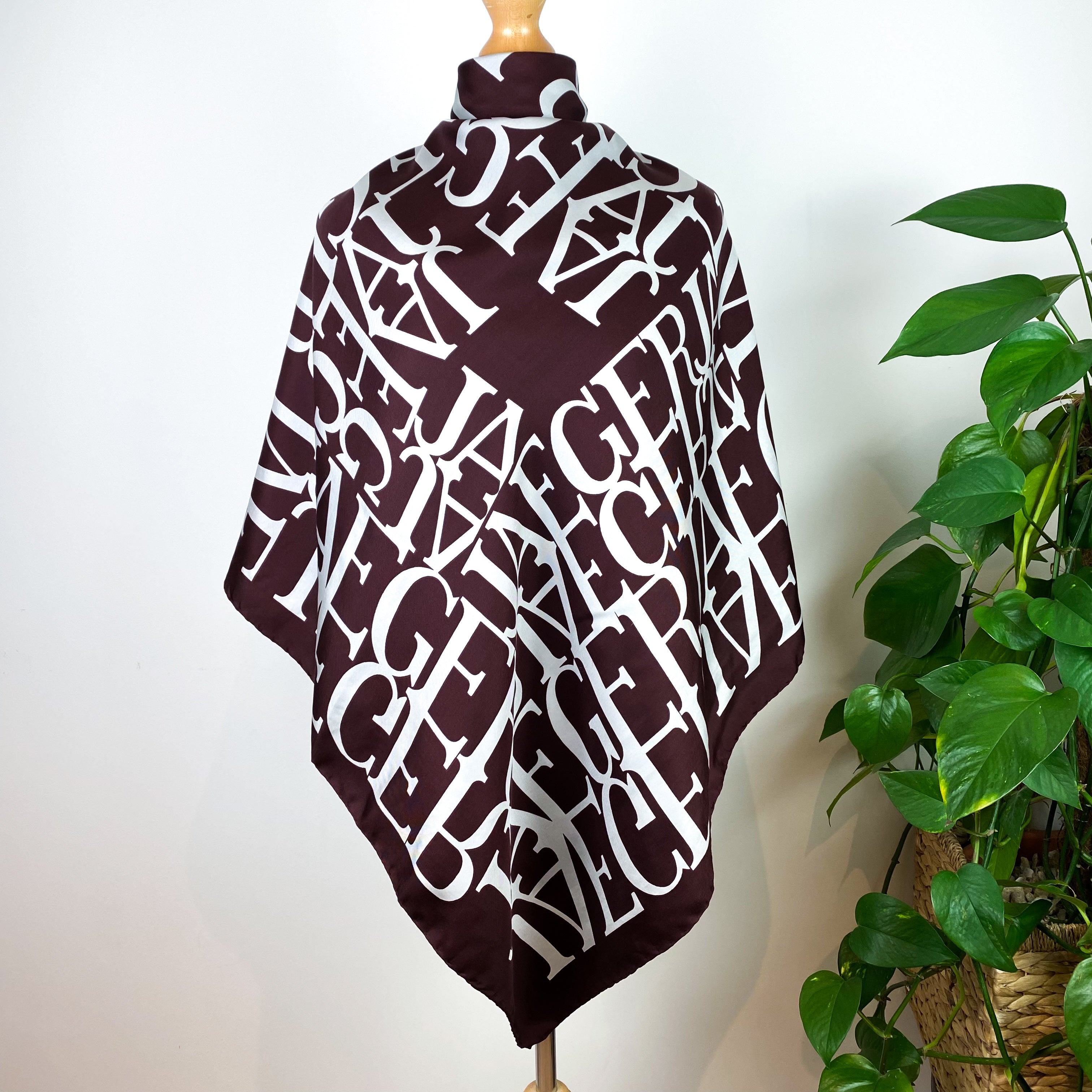 1970s Jaeger Chocolate Brown Logo Vintage Silk Scarf
