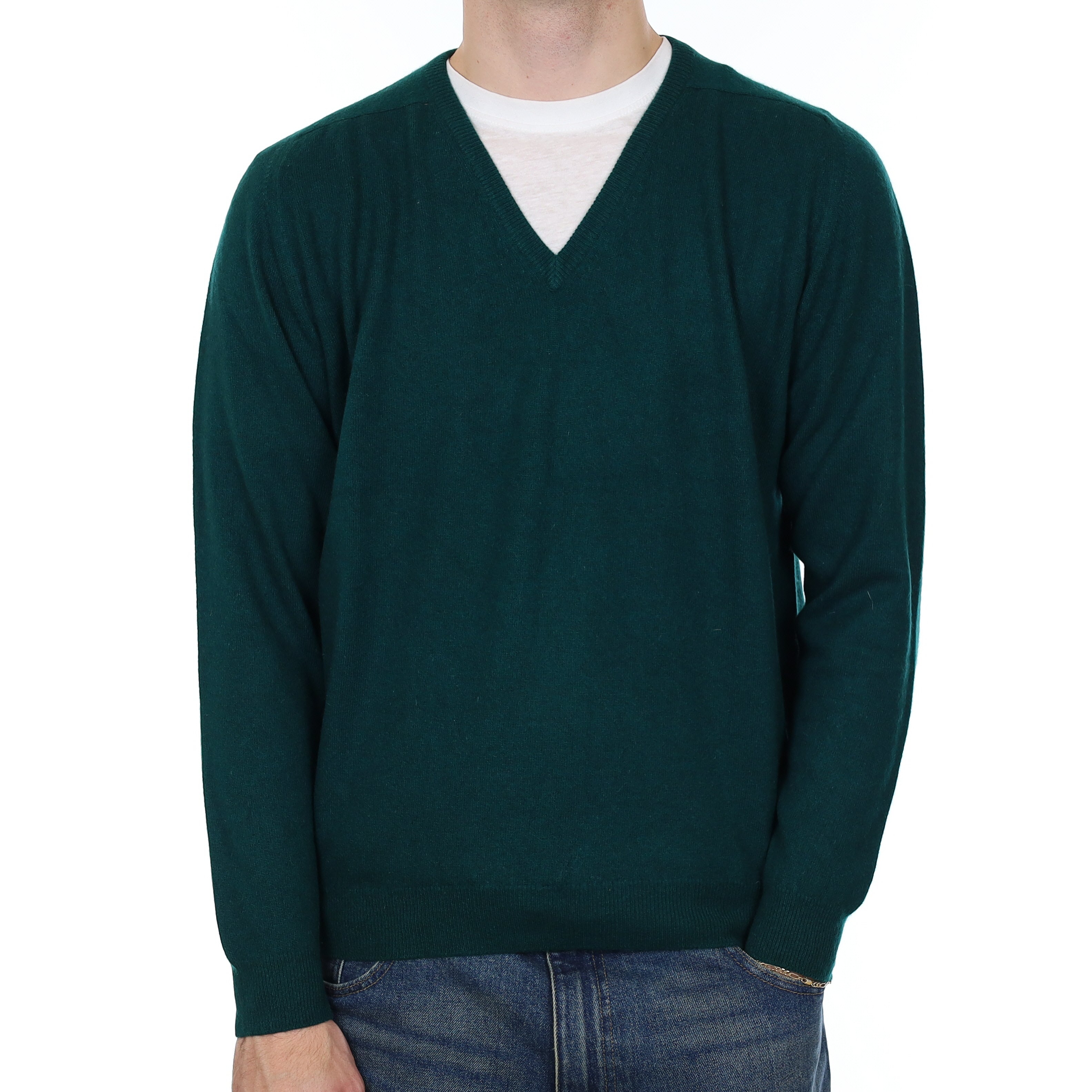 Men’s Vintage Pringle Racing Green Cashmere V Neck Jumper Large