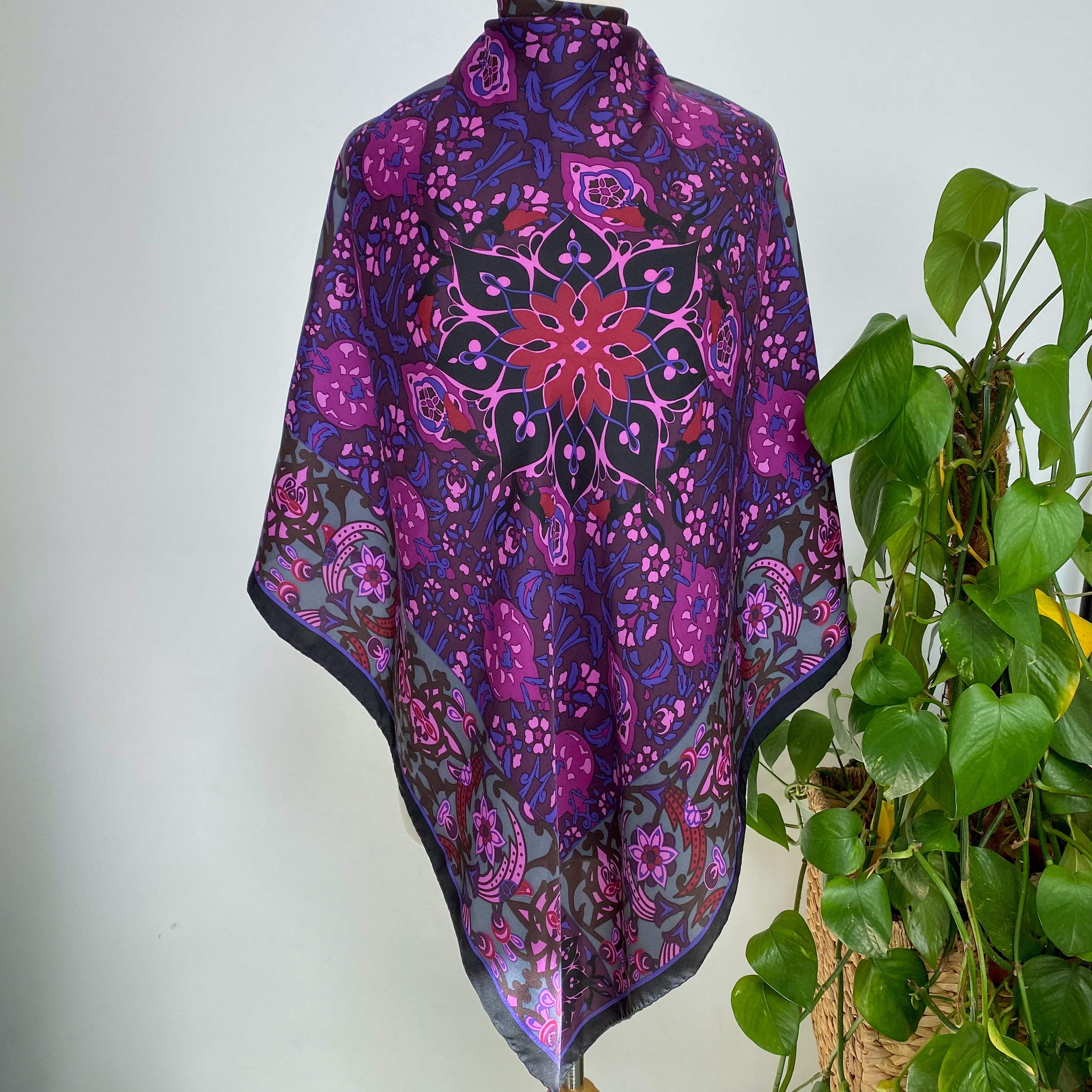 Purple Patterned Vintage Silk Scarf