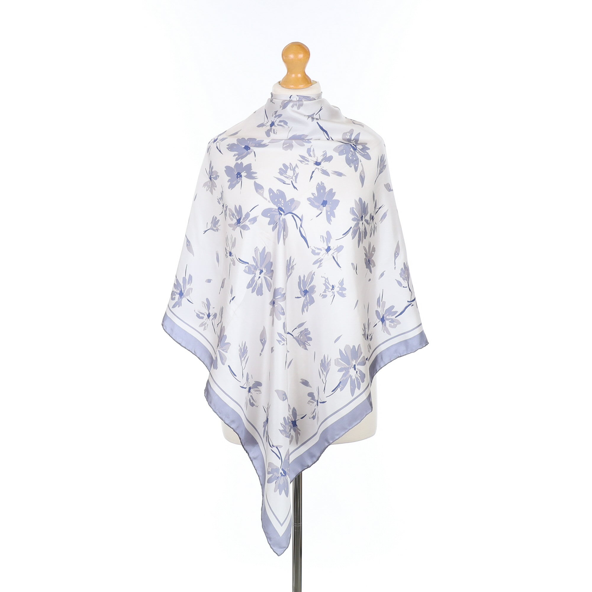 Beckford Grey and Blue Floral Silk Scarf