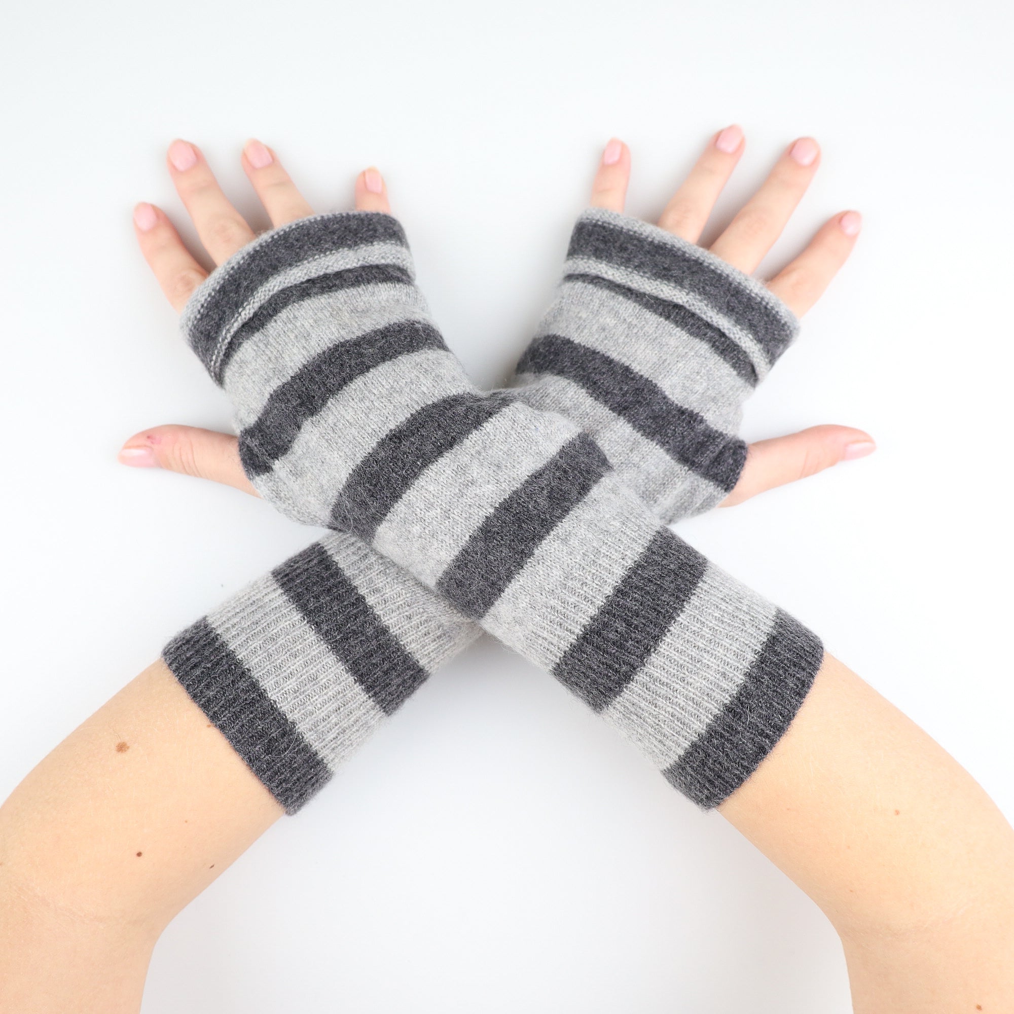 Smoke Grey Striped Fingerless Gloves