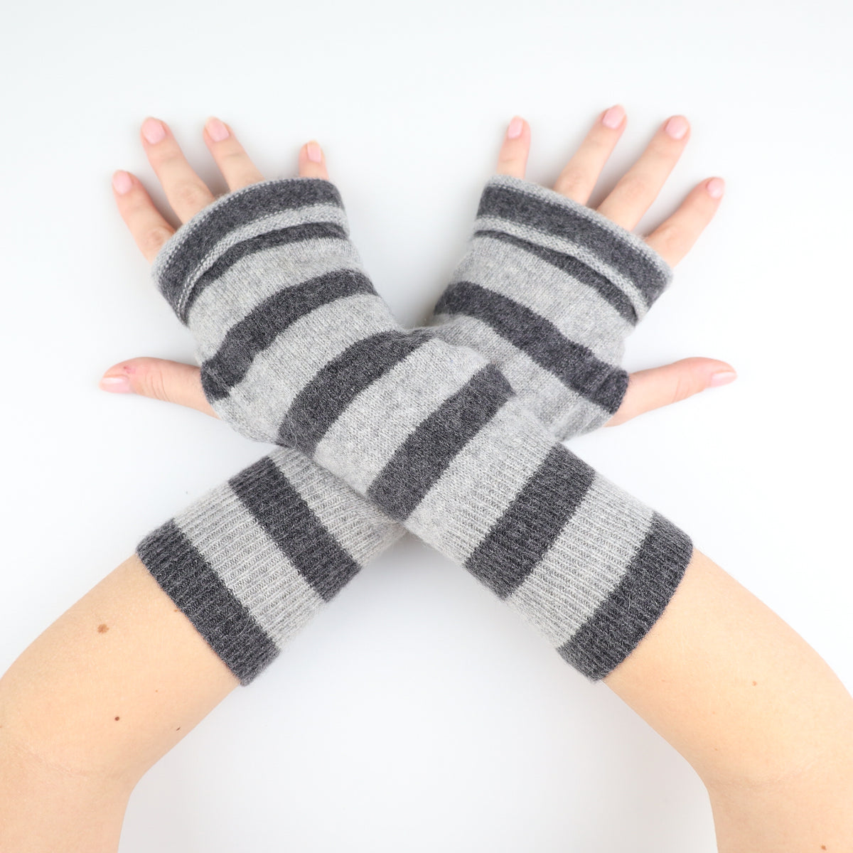 Smoke Grey Striped Fingerless Gloves