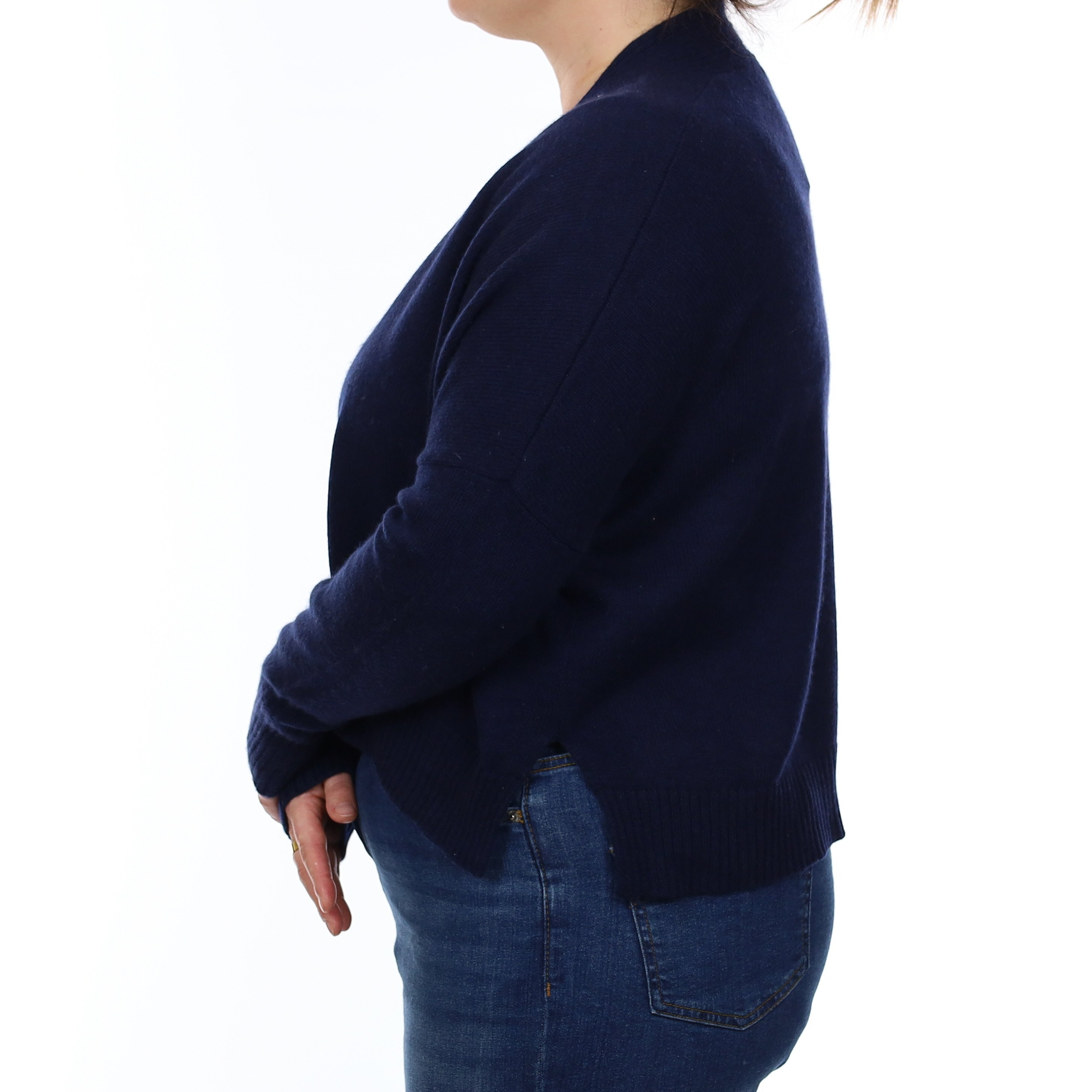 Jaeger Navy Cashmere Slouchy Edge to Edge Cardigan Large
