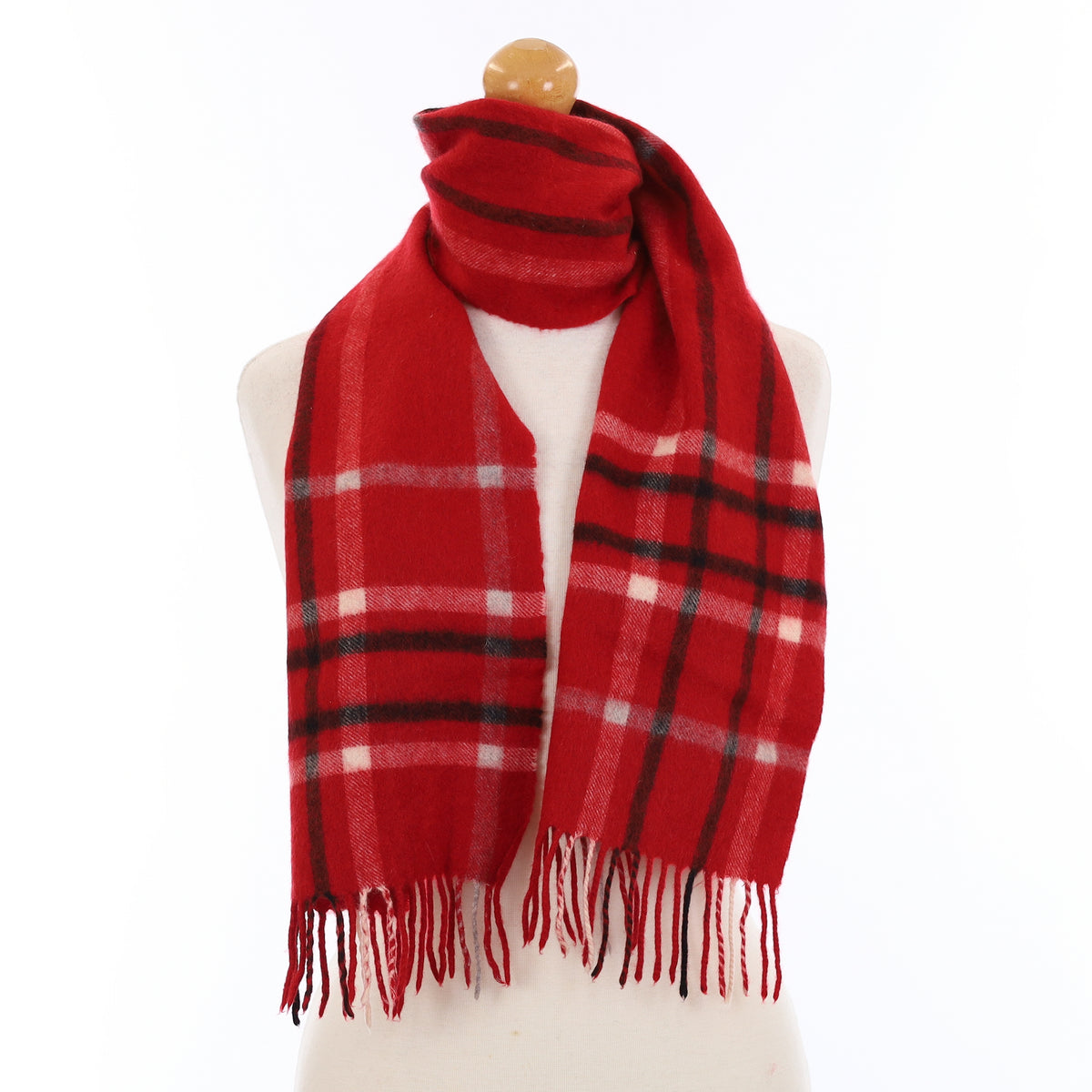 Scarlet Red Plaid Cashmere Woven Scarf