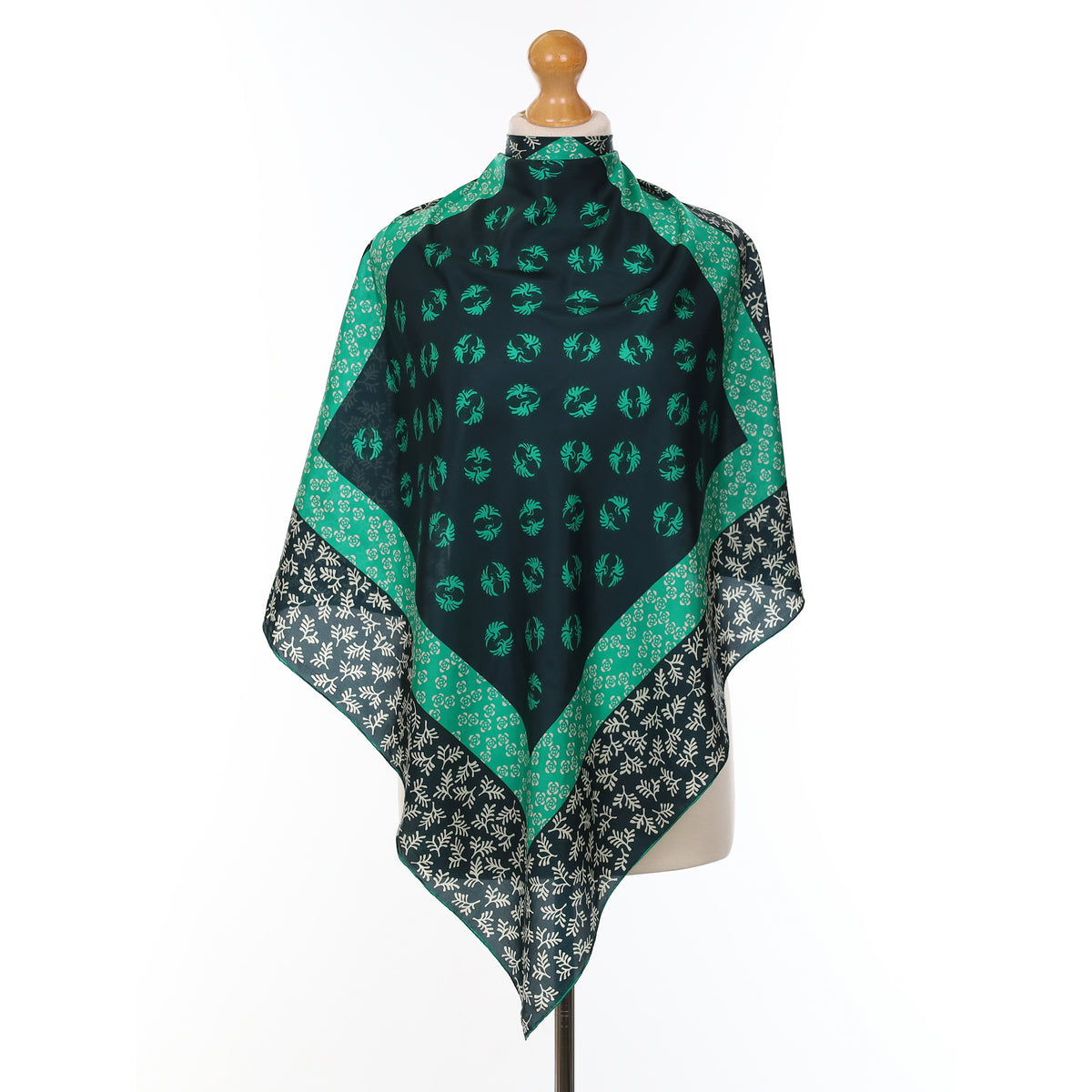 Green And Navy Floral Silk Scarf