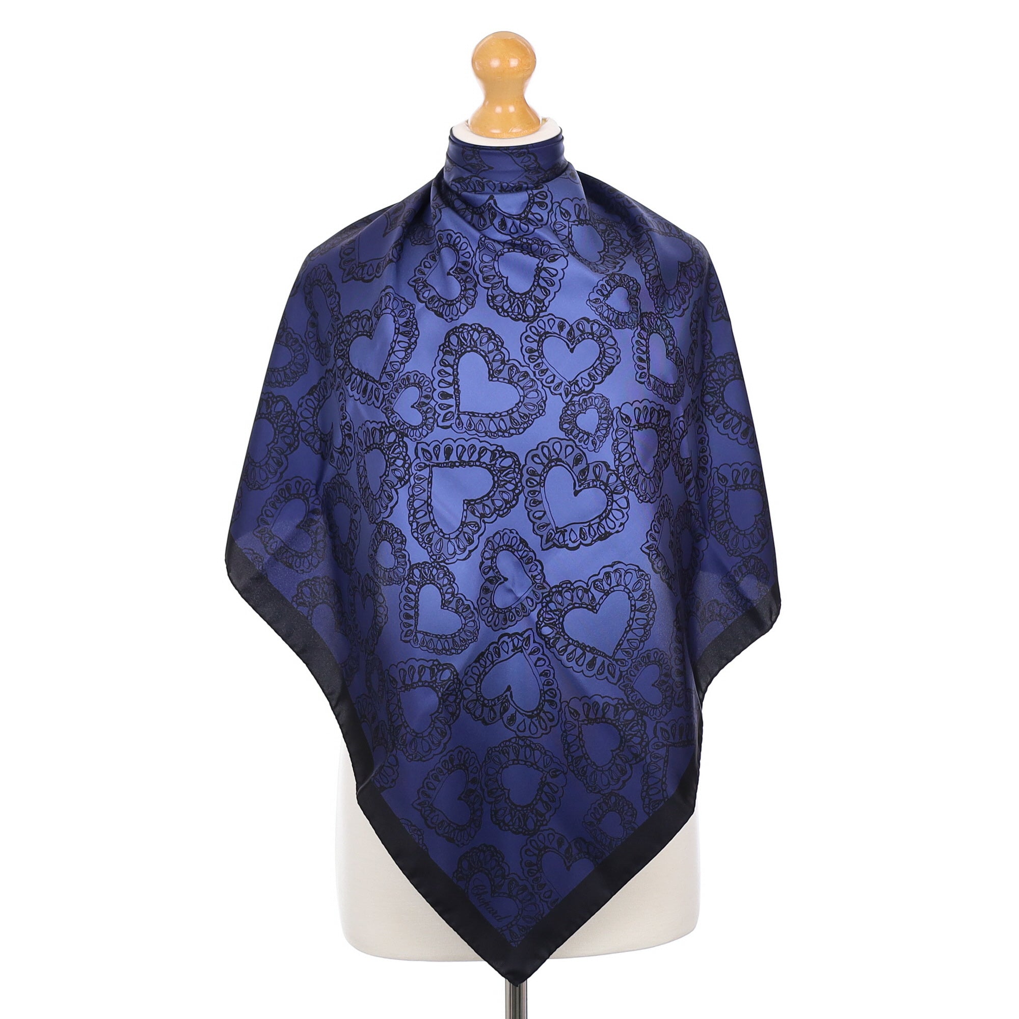 Brand New Boxed Chopard Dark Blue Heart Silk Scarf