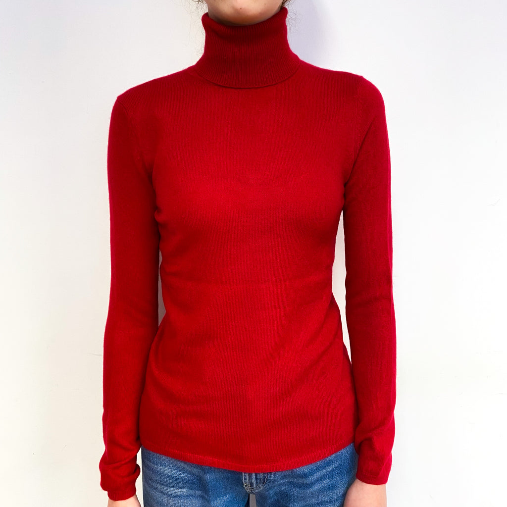 Scarlet Red Cashmere Polo Neck Jumper Extra Small