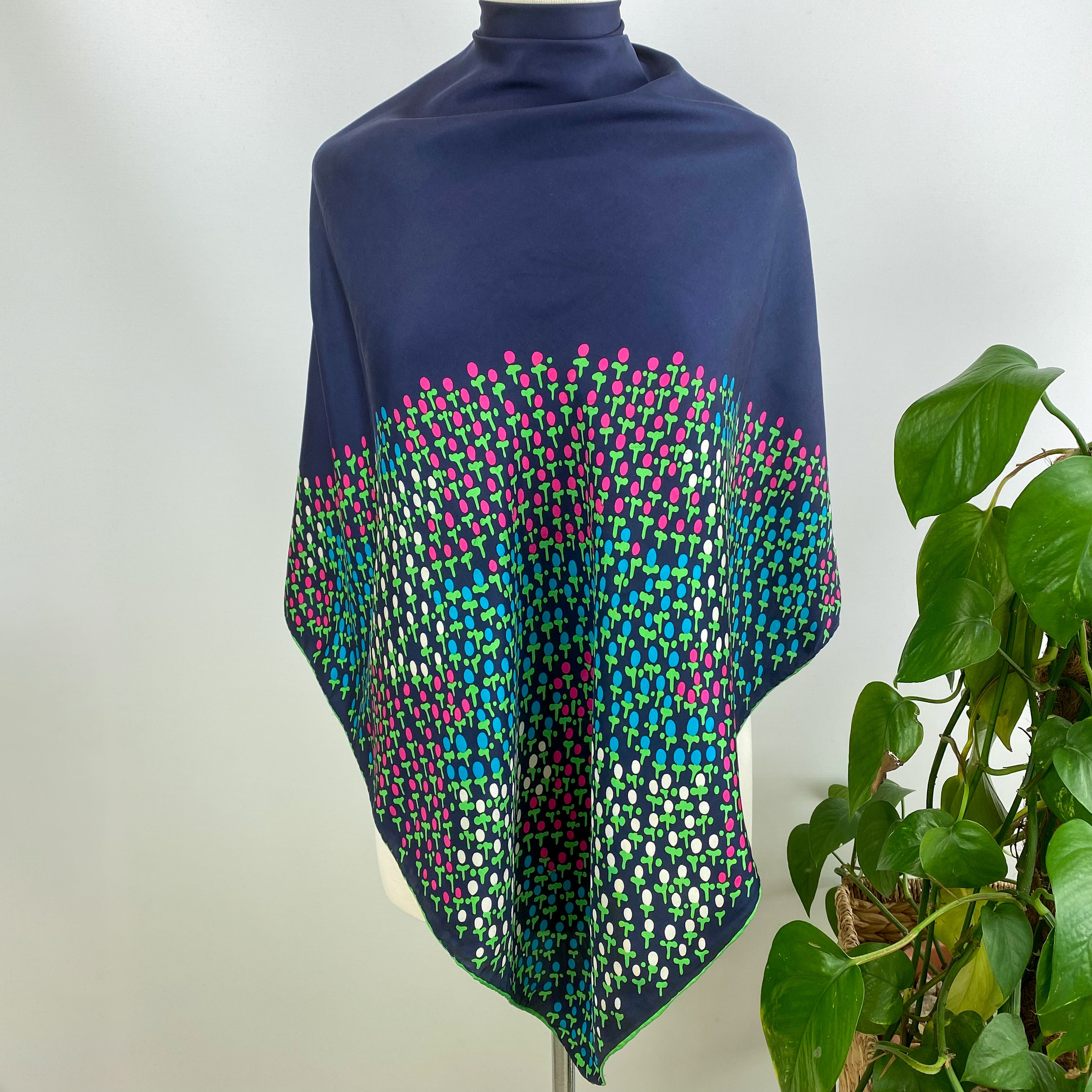 Navy Blue Abstract Vintage Silk Scarf