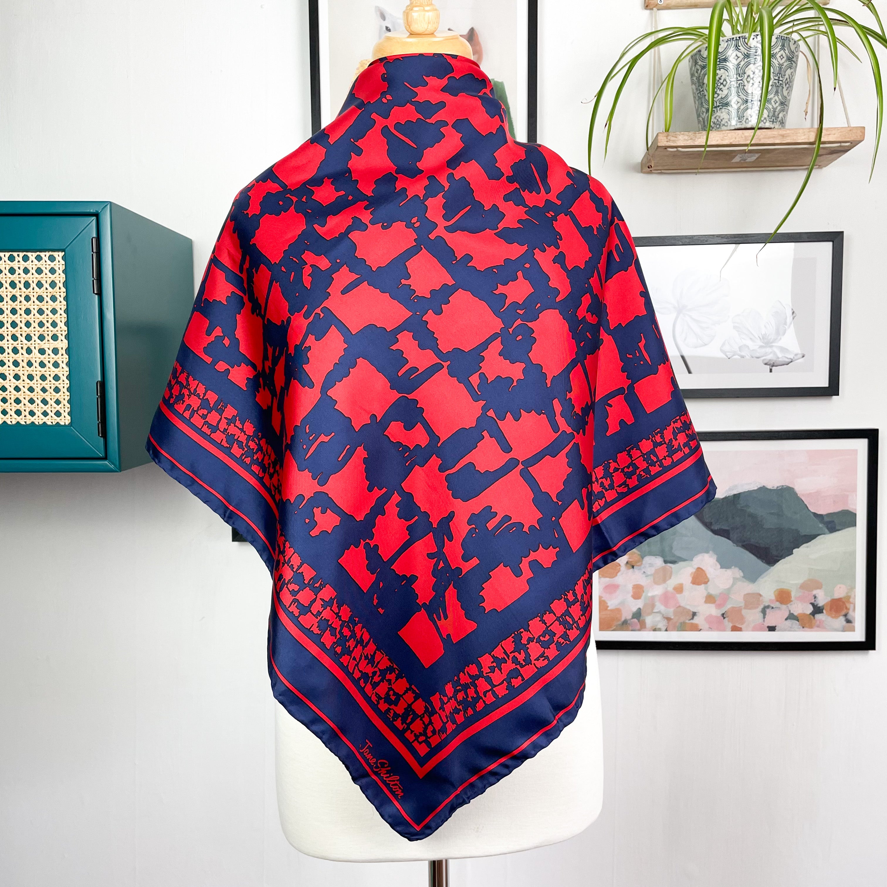 Jane Shilton Navy and Red Vintage Silk Scarf