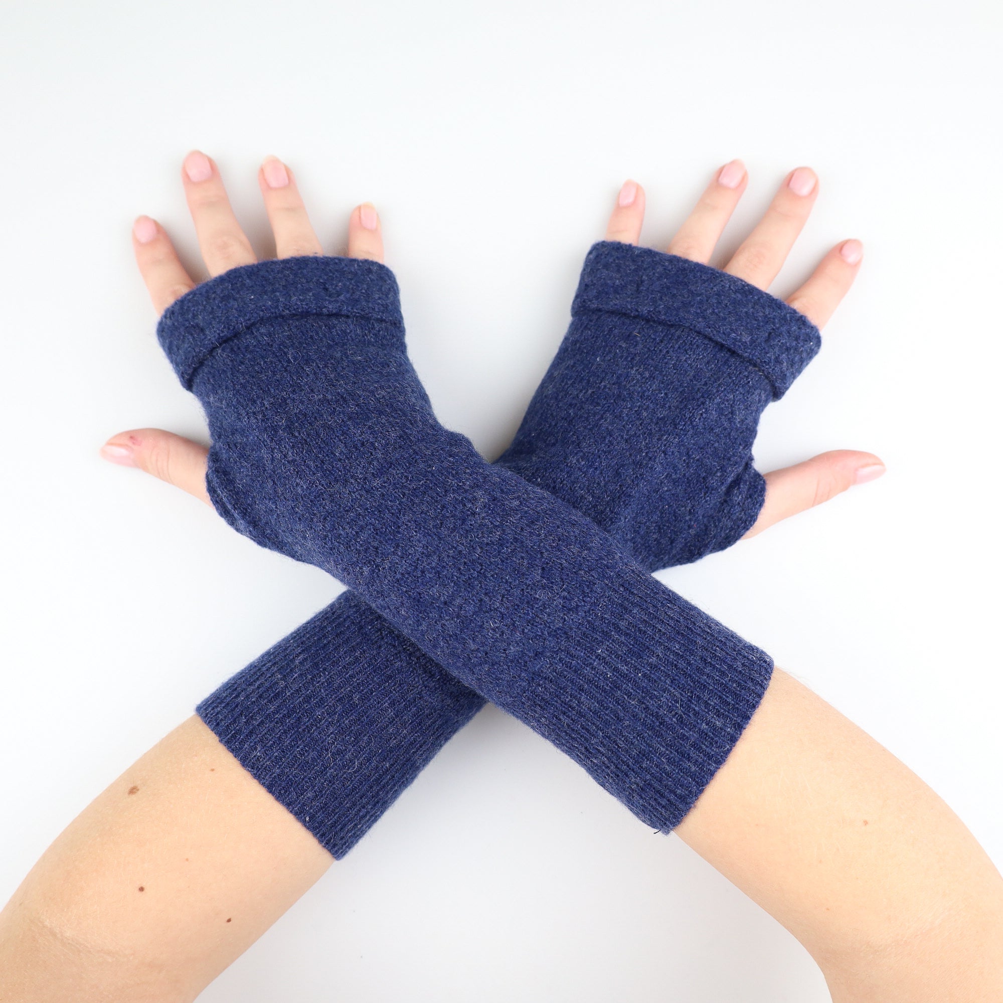 Deep Denim Blue Textured Fingerless Gloves