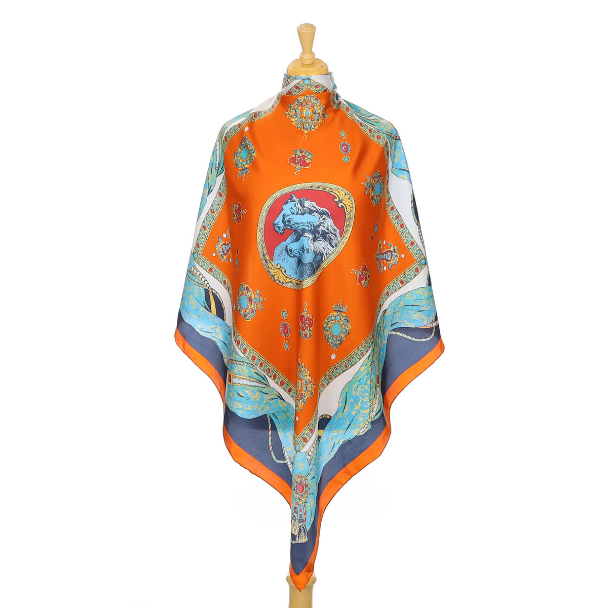 Orange and Blue Patterned Vintage Silk Scarf