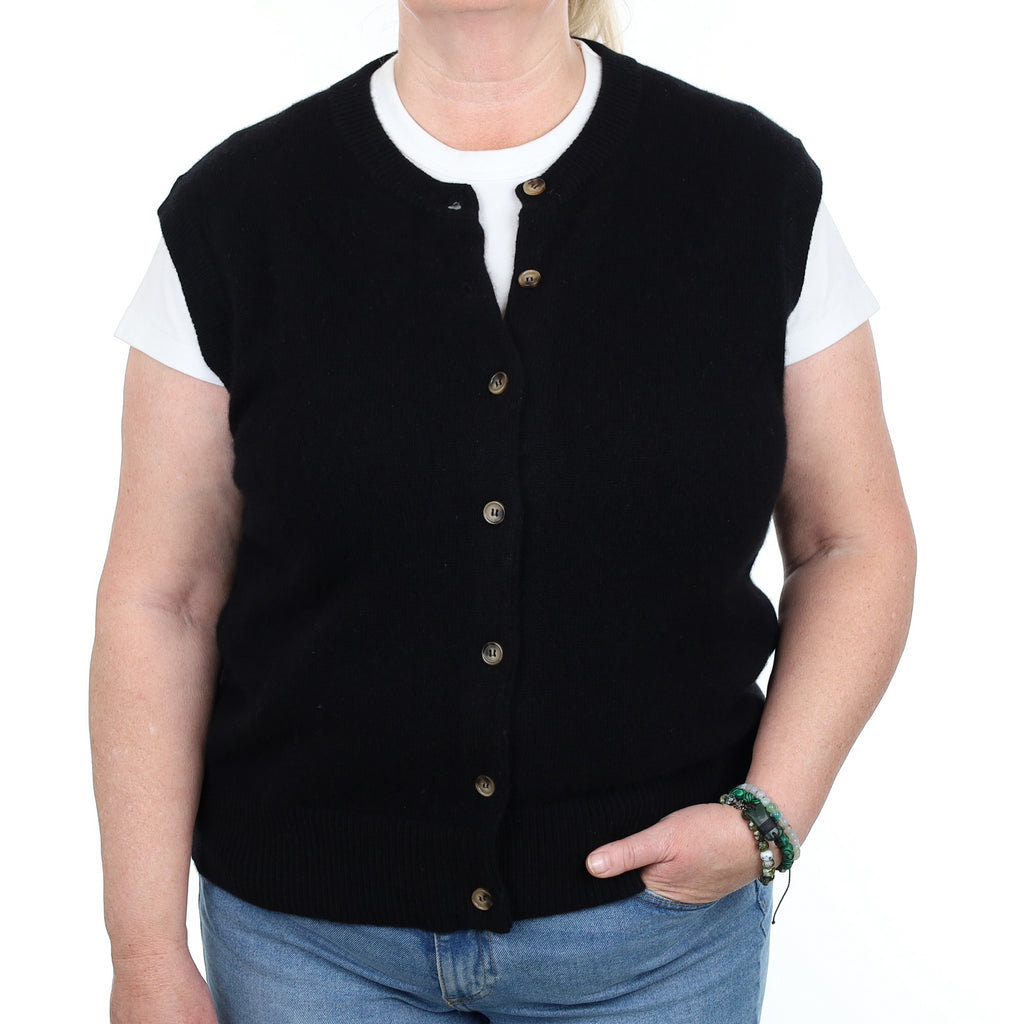 Brand New Black Luxury Cashmere Crew Neck Waistcoat Extra Large UK 20-22
