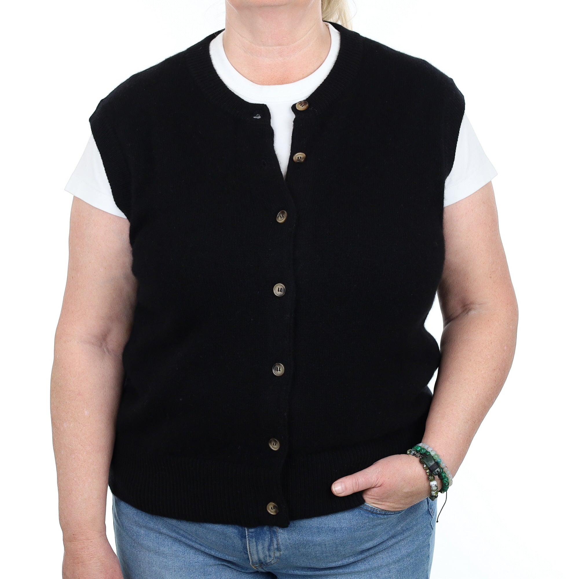 Brand New Black Luxury Cashmere Crew Neck Waistcoat Extra Large UK 20-22