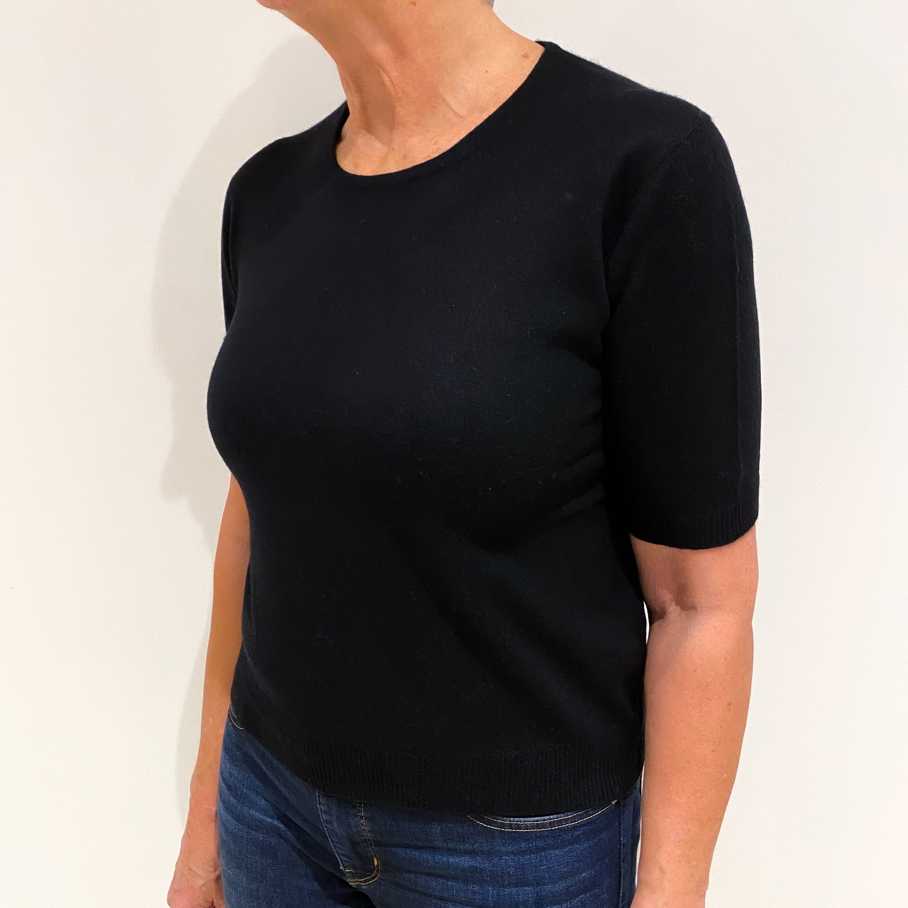 Black Cashmere Short Sleeve Crew Neck Jumper Medium