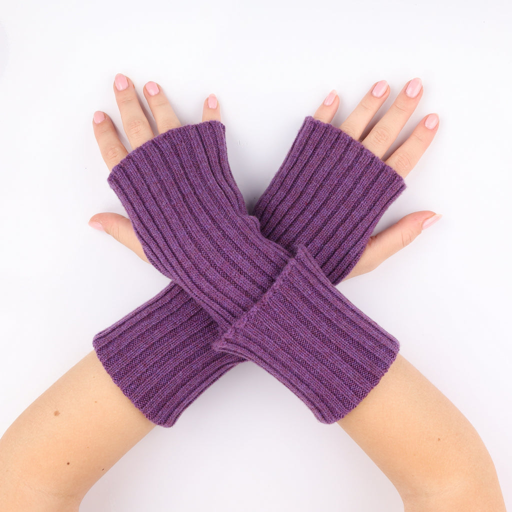 Brand New Scottish Blueberry Purple Ribbed Fingerless Gloves