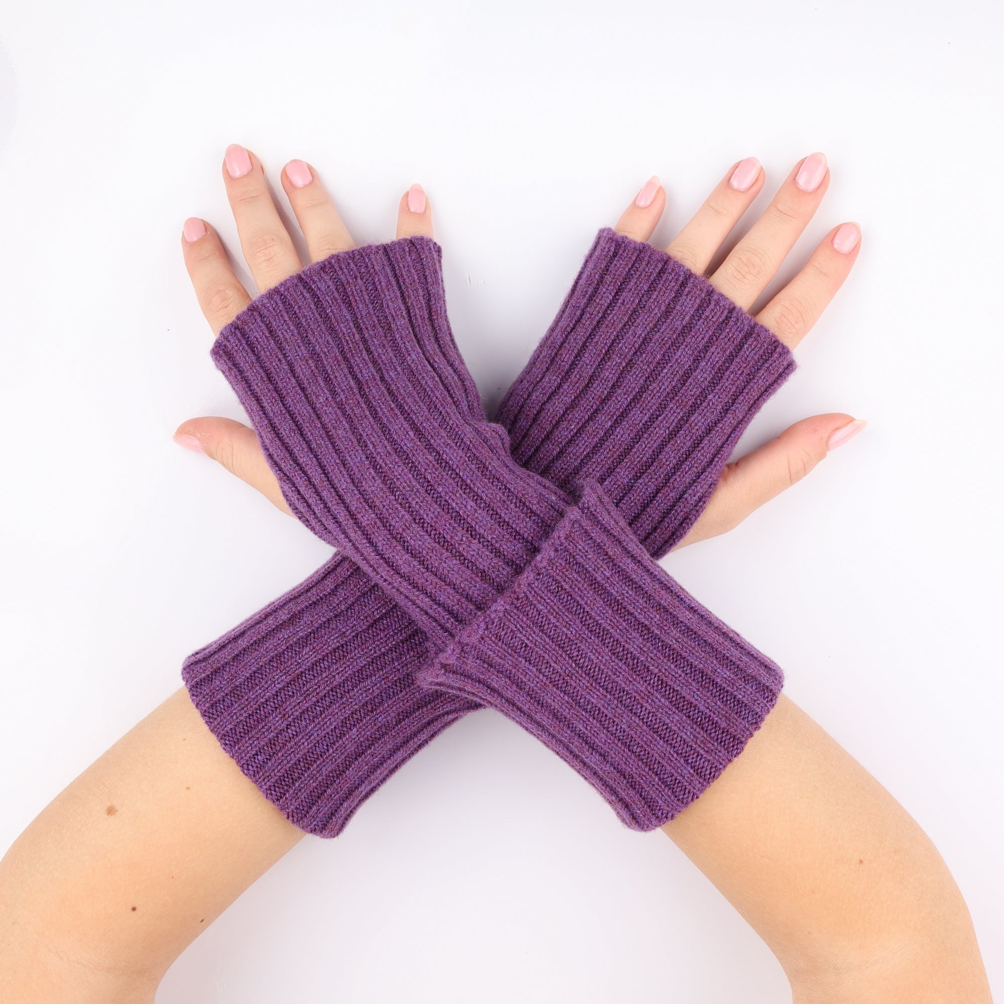 Brand New Scottish Blueberry Purple Ribbed Fingerless Gloves
