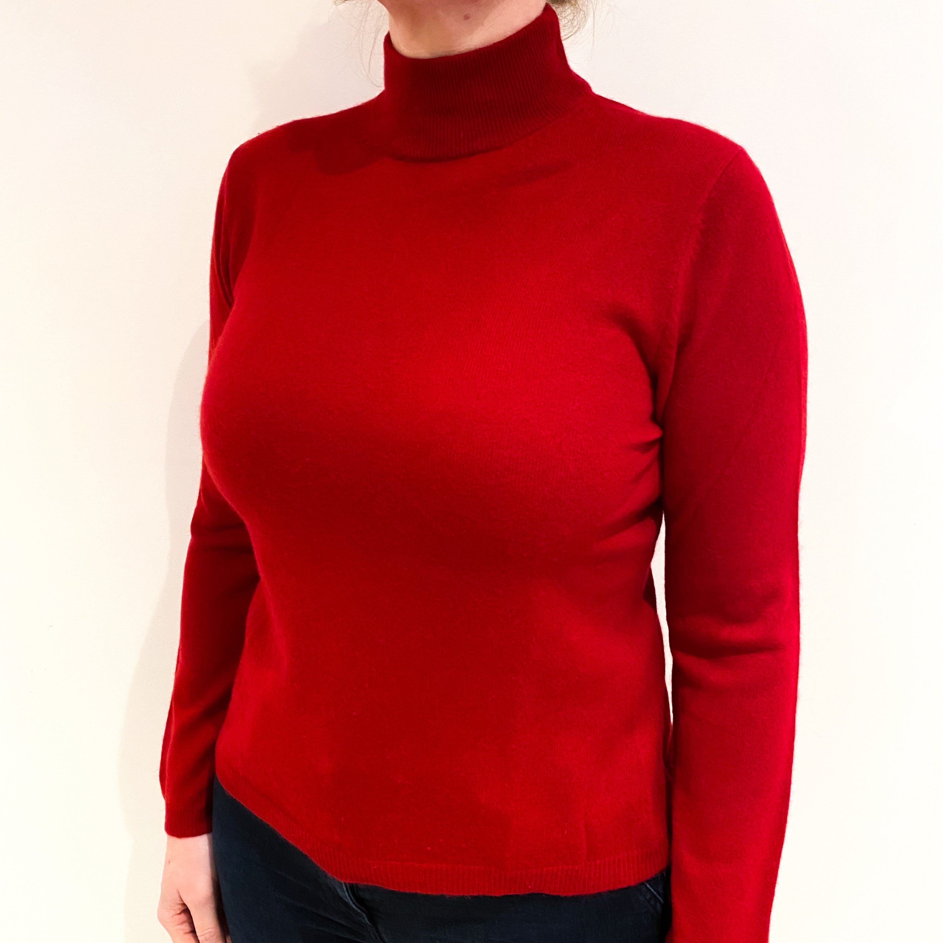 Crimson Red Turtle Neck Cashmere Polo Neck Jumper Large