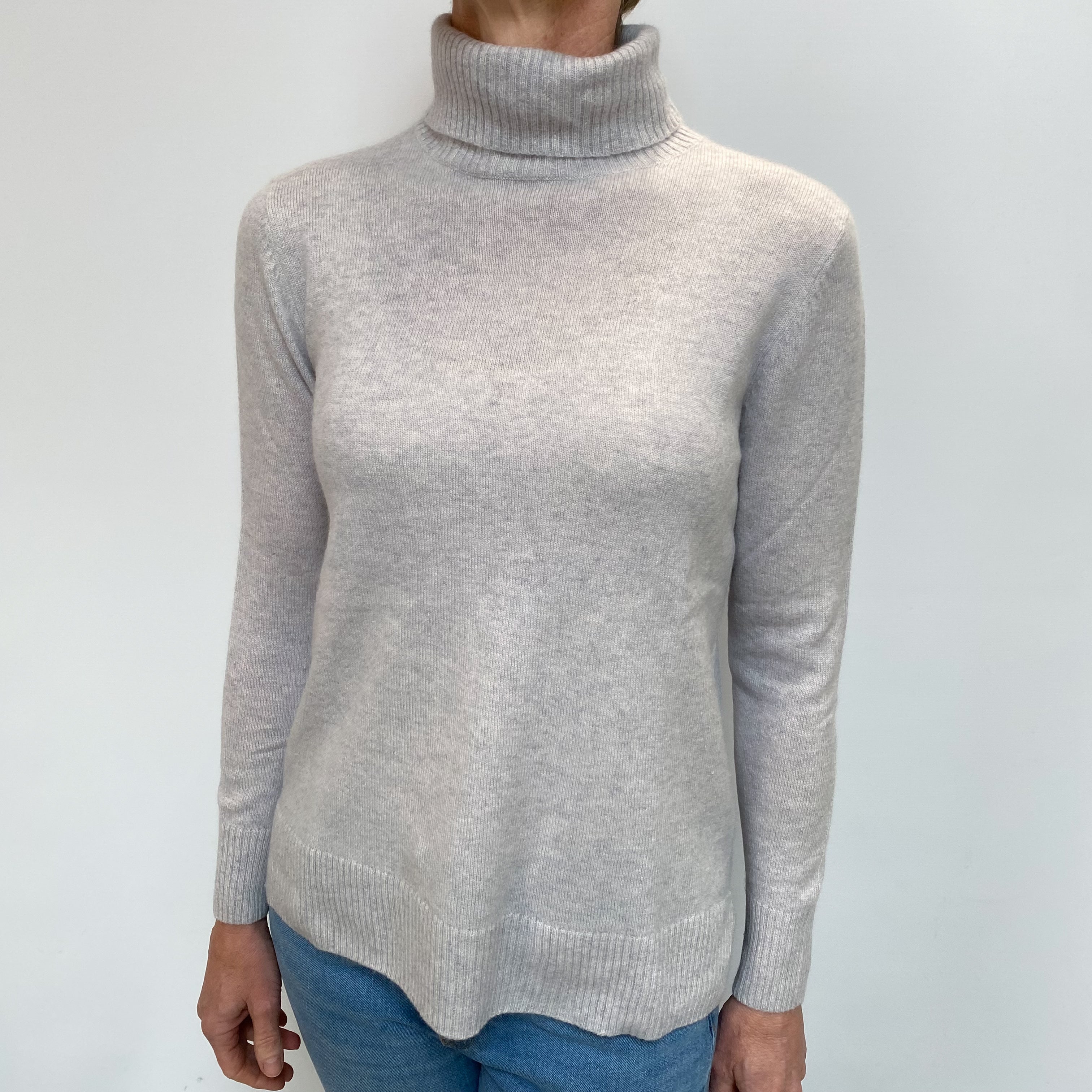 Mist Grey Cashmere Polo Neck Jumper Small