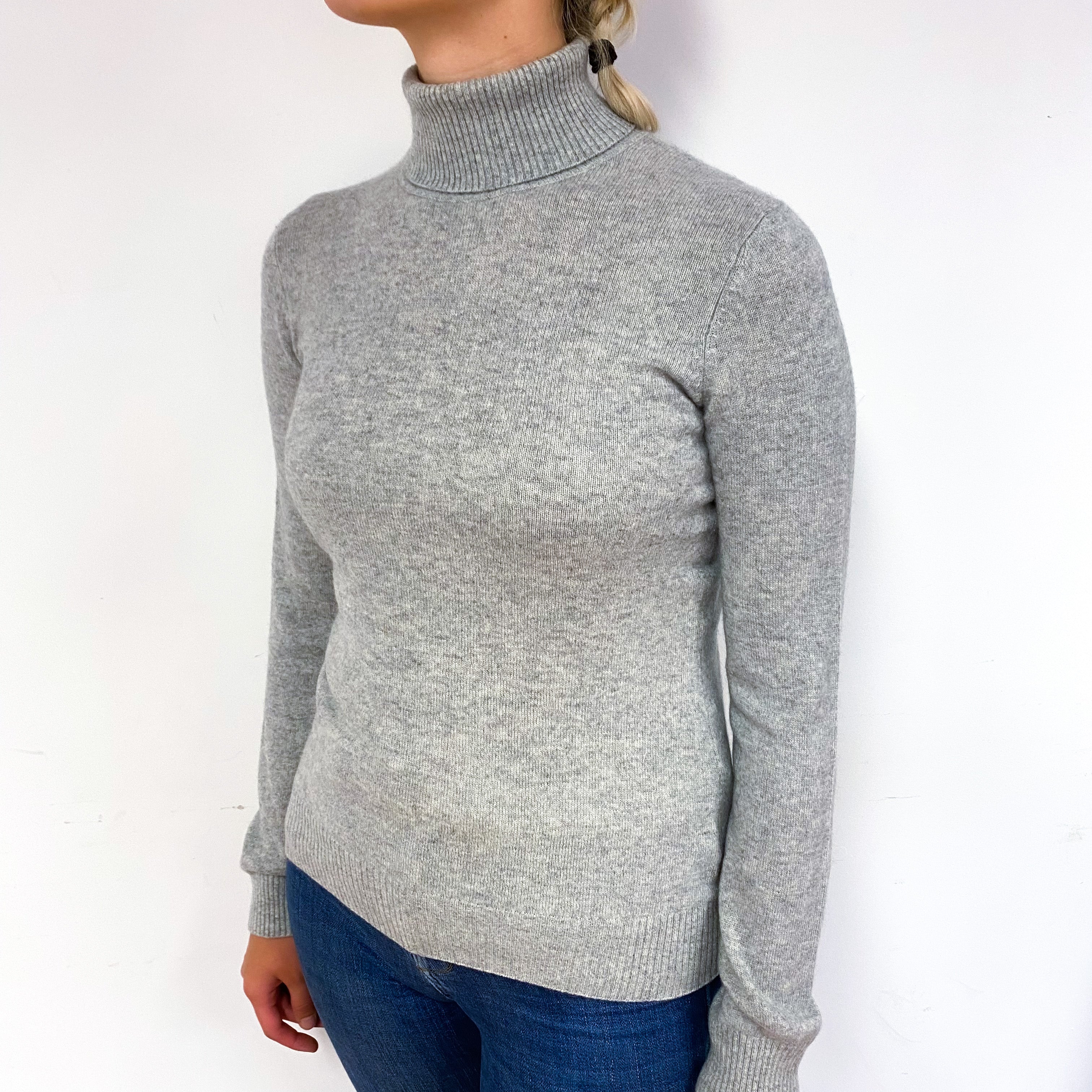 Smoke Grey Cashmere Polo Neck Jumper Small