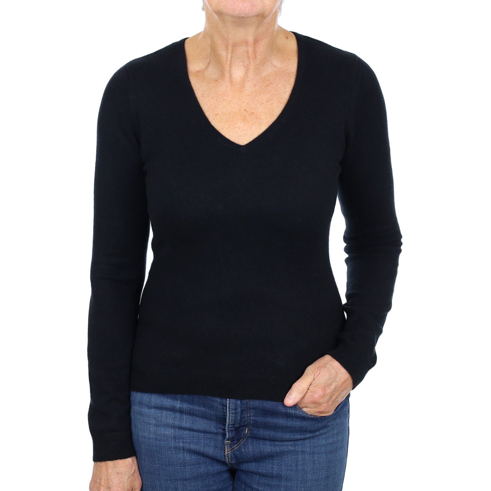 Black Cashmere V Neck Jumper Medium