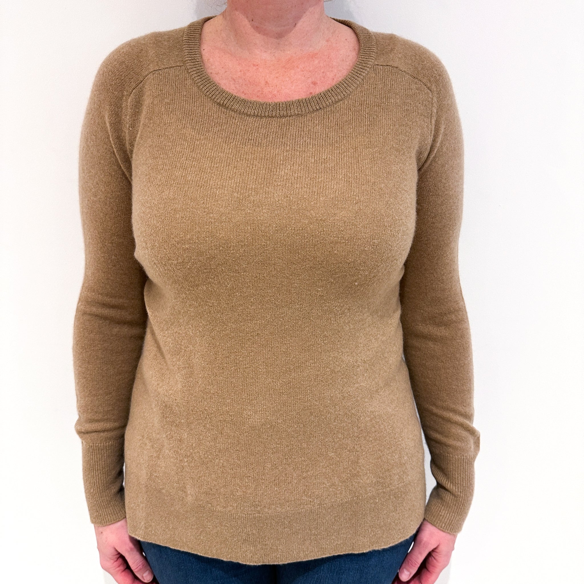 Toffee Brown Cashmere Crew Neck Jumper Large