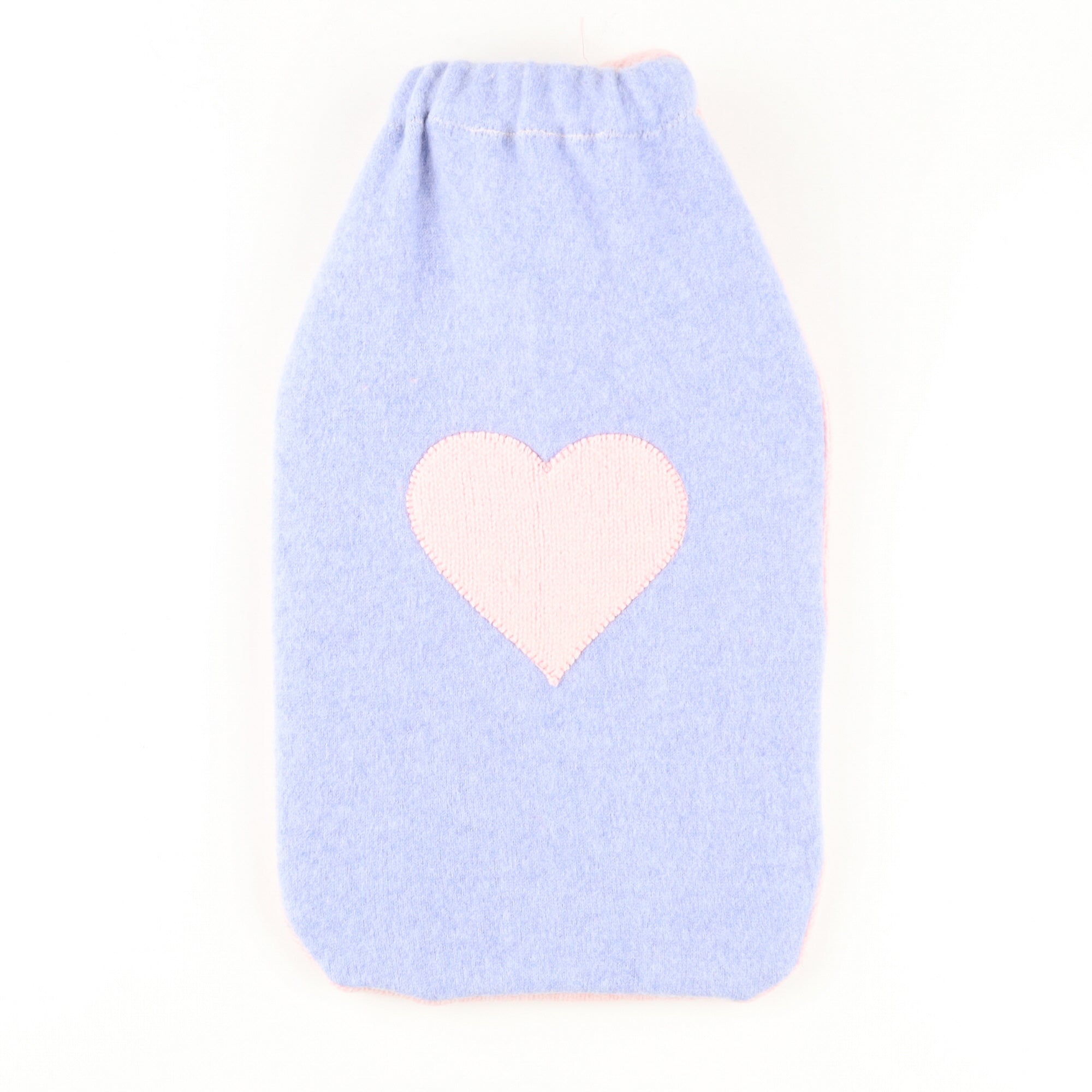 Pale Blue and Pink Heart Cashmere Large Hot Water Bottle