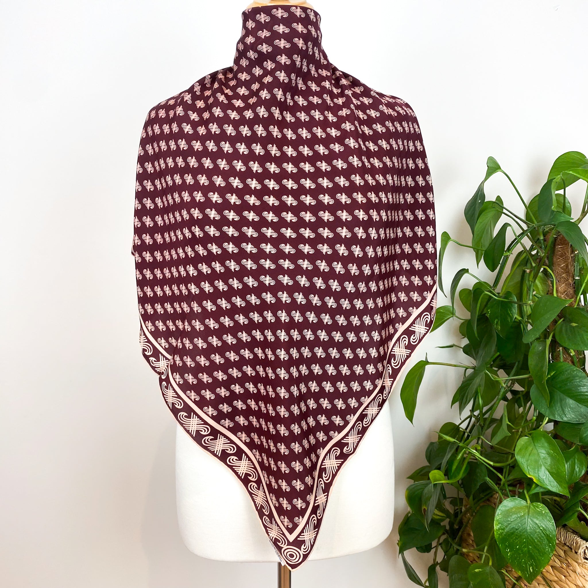 1970s Claret and Pink Jaeger Vintage Silk Scarf