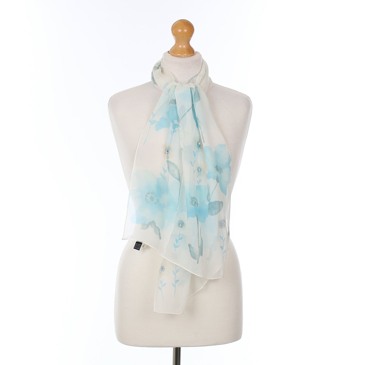 Viella Blue And White Floral Vintage Silk Scarf