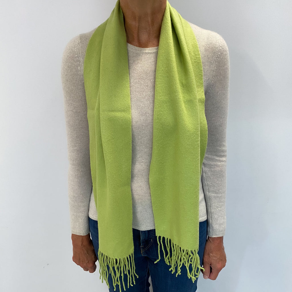 Bright Pistachio Green Cashmere Woven Fringed Scarf