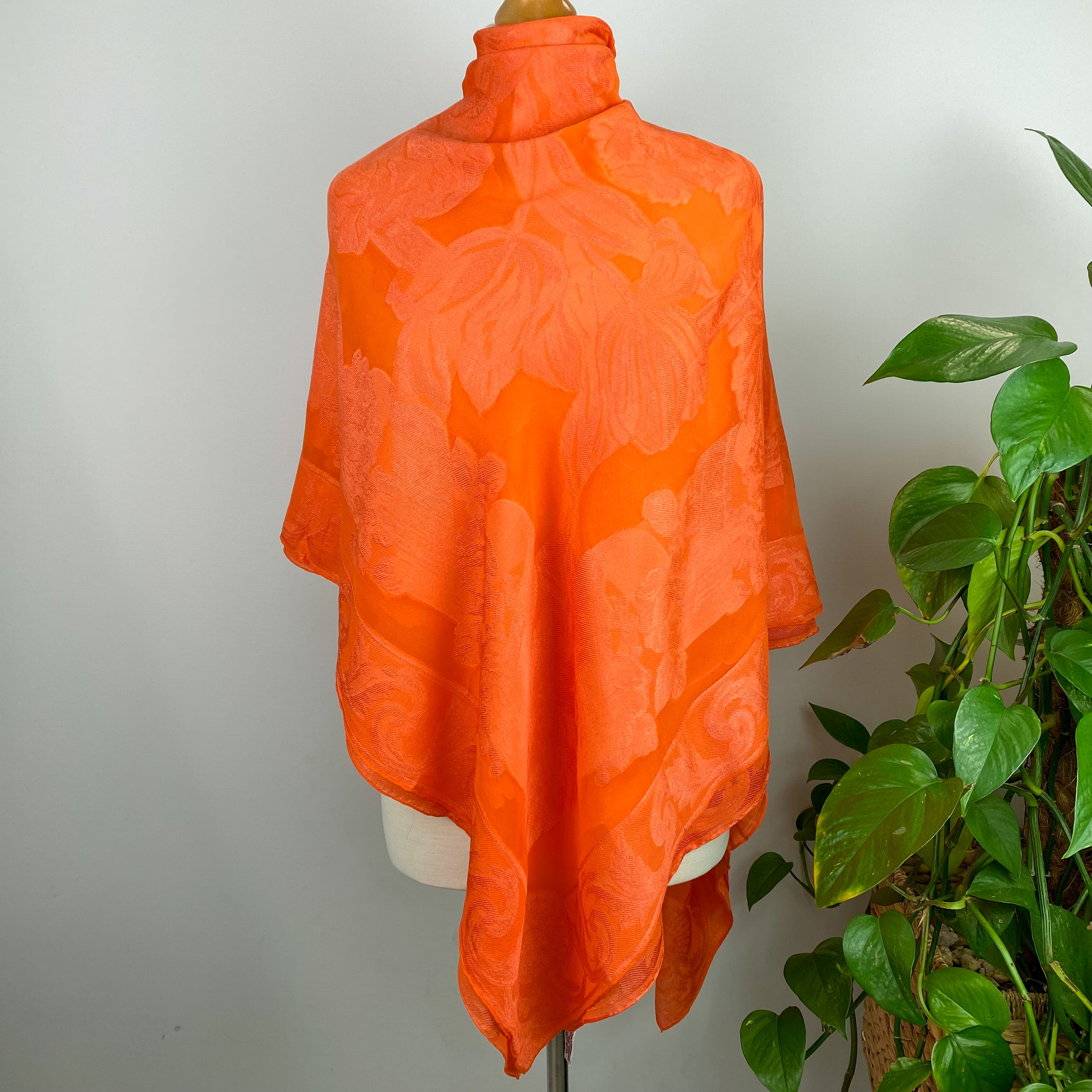 Vintage Mantero Orange Jacquard Silk Scarf
