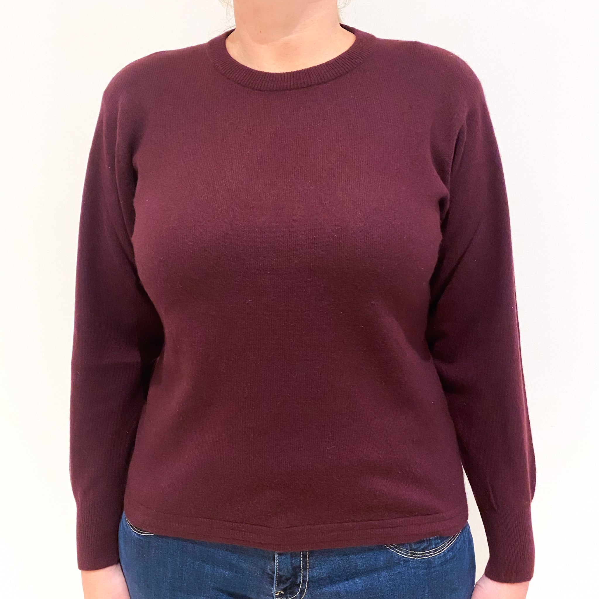 Burgundy Red Cashmere Crew Neck Jumper Large