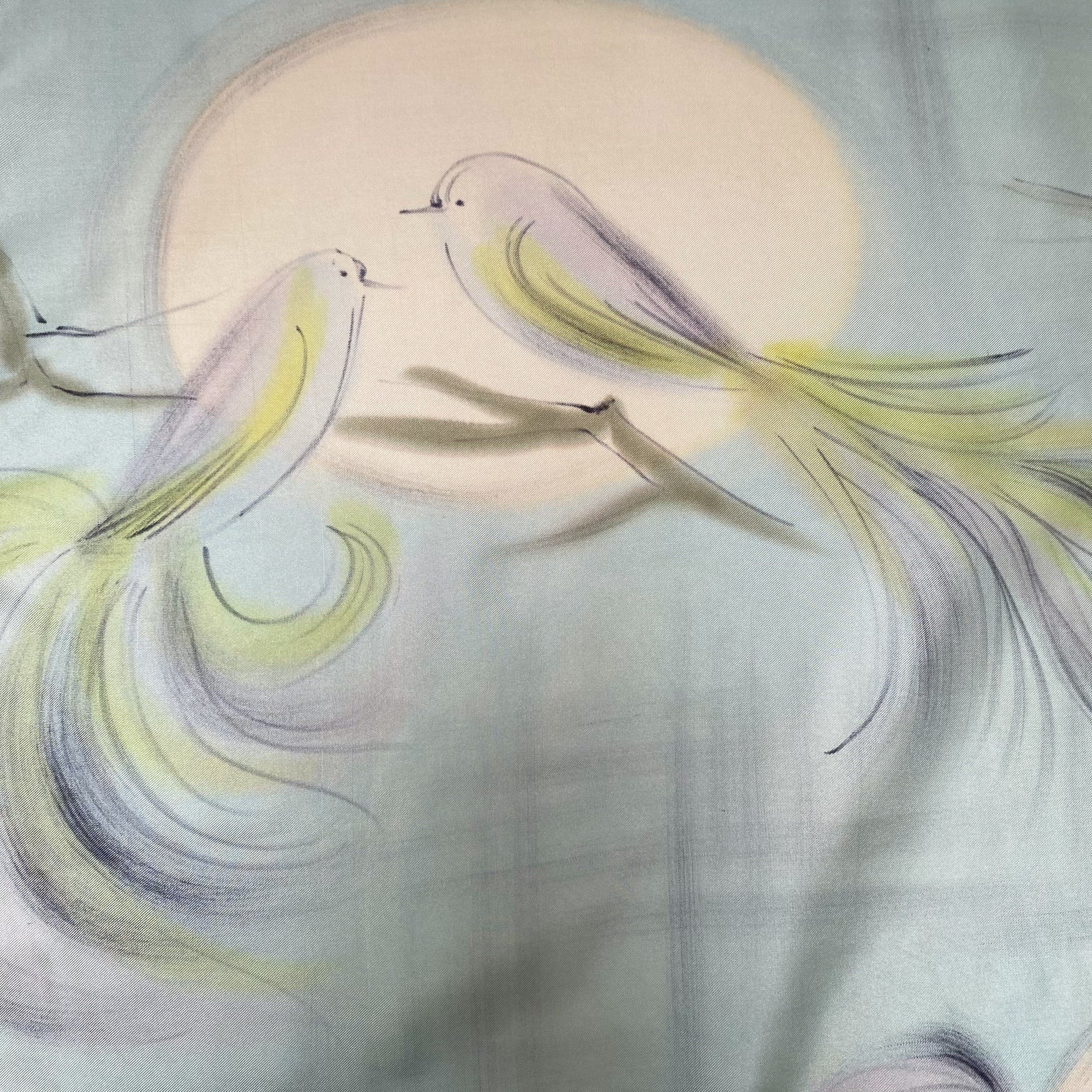 Stunning Bird Design French Vintage Silk Scarf