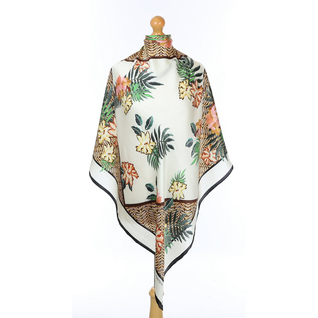 Immaculate Boxed Anne Fontaine Floral Cream Silk Scarf