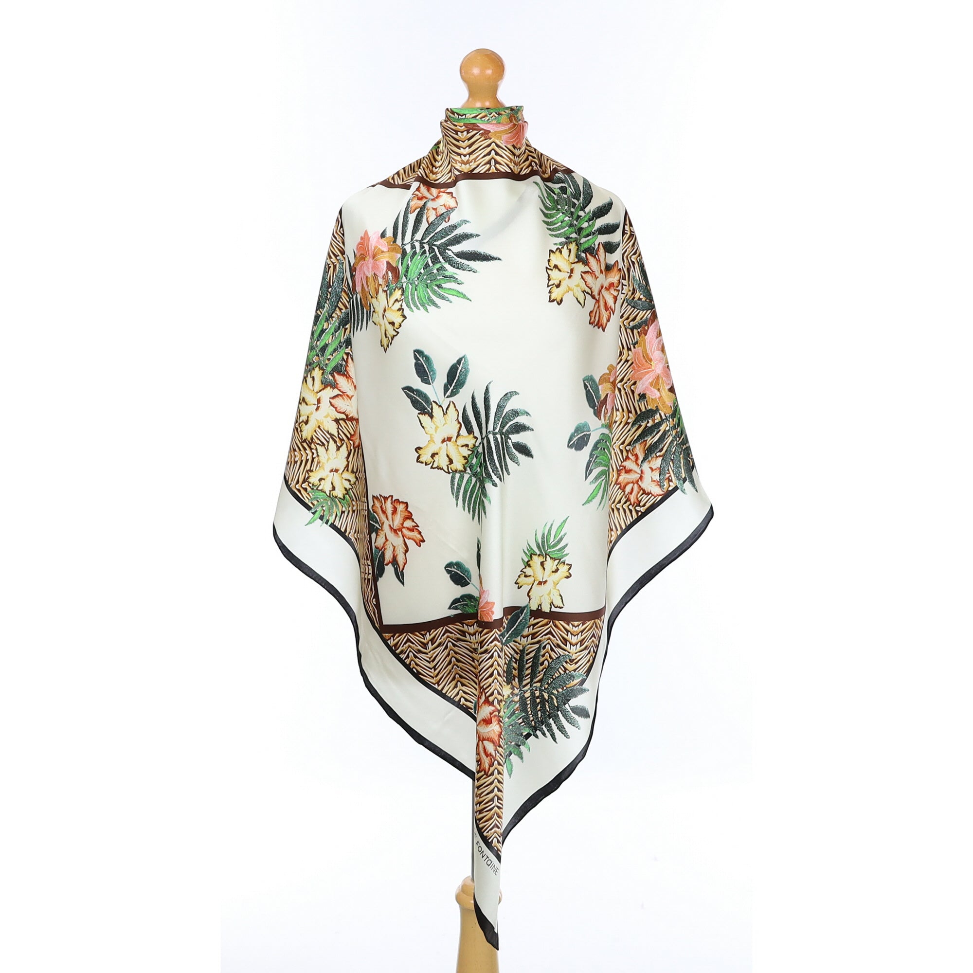Immaculate Boxed Anne Fontaine Floral Cream Silk Scarf