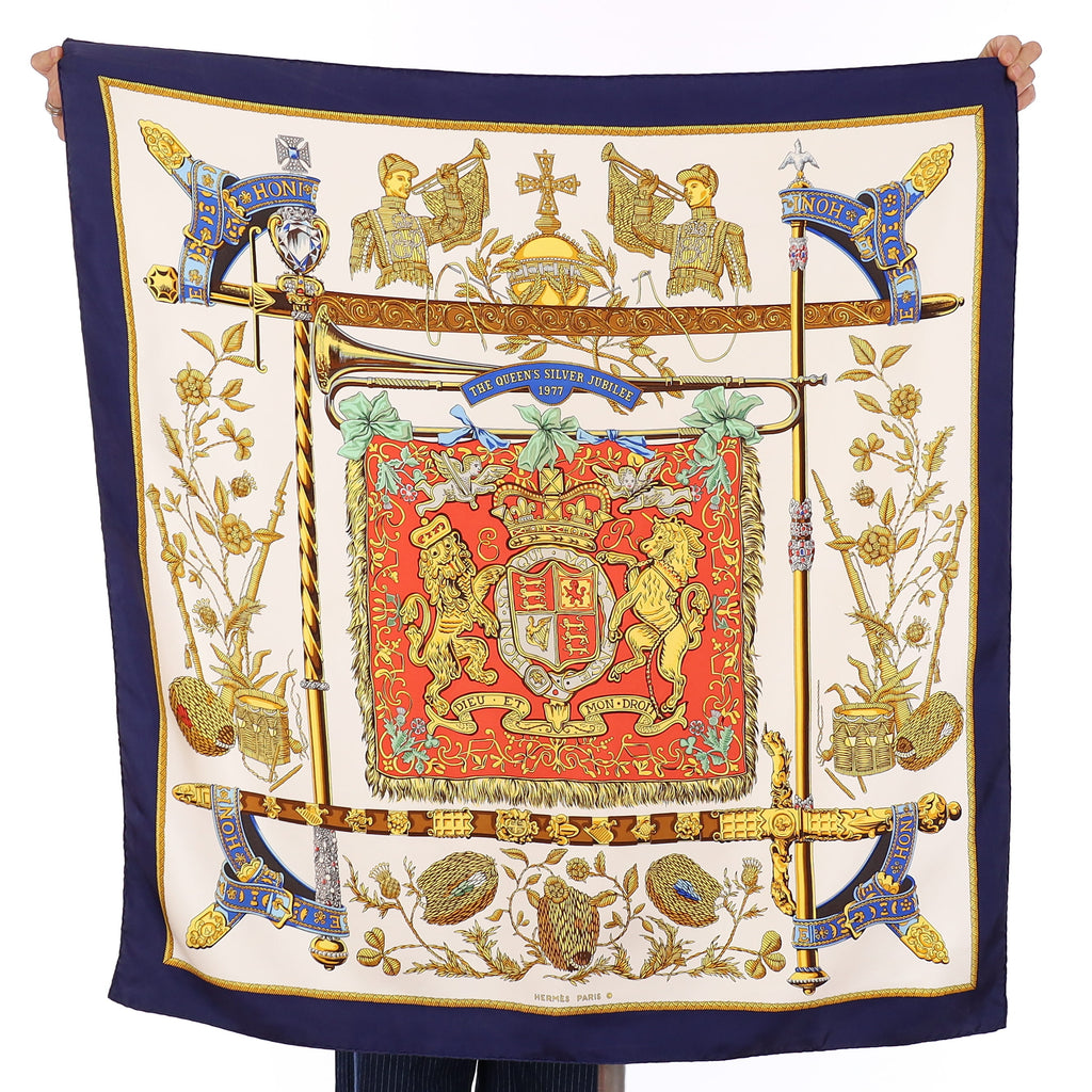 Rare Hermès The Queen’s Silver Jubilee Silk Scarf