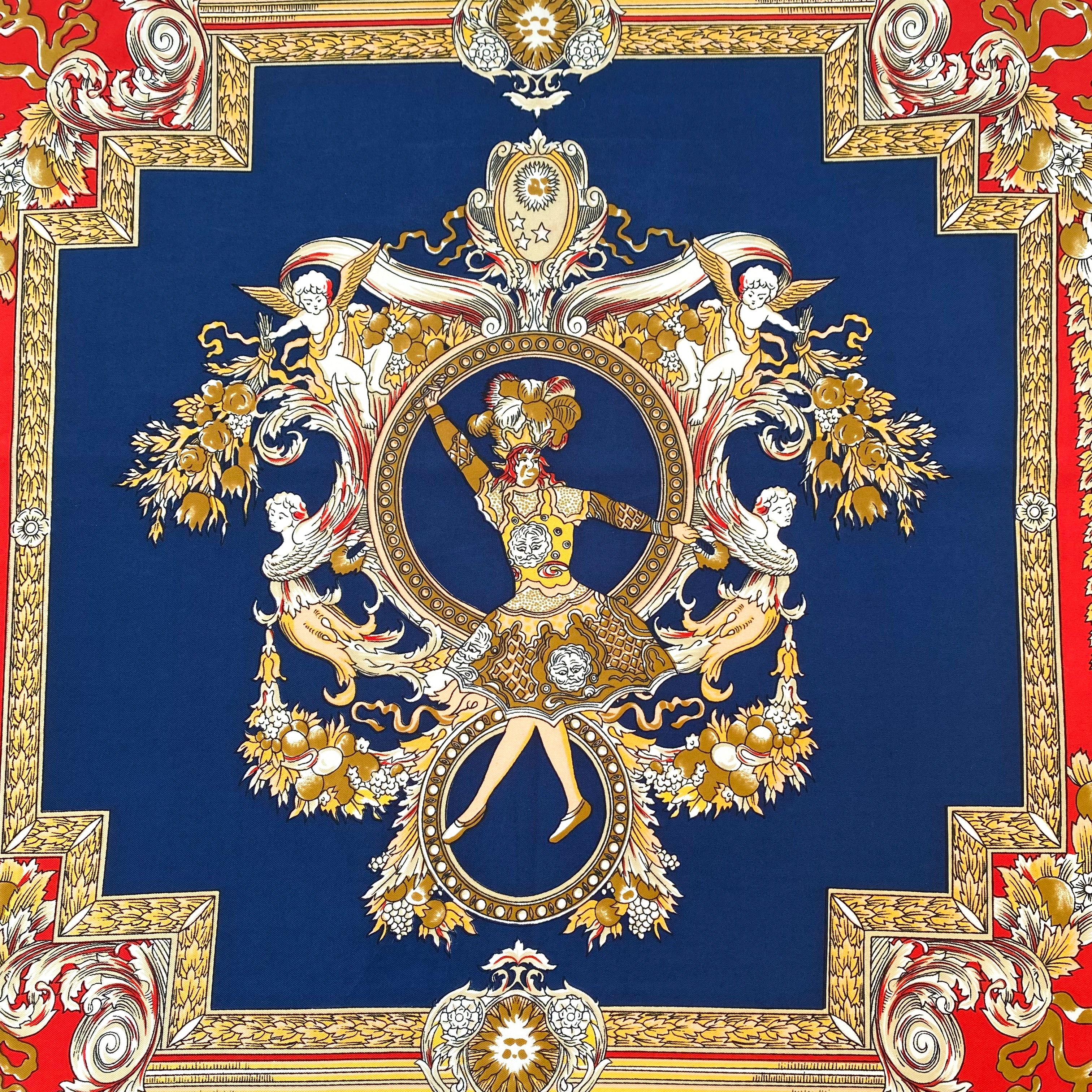 Red Navy and Gold Silk Scarf