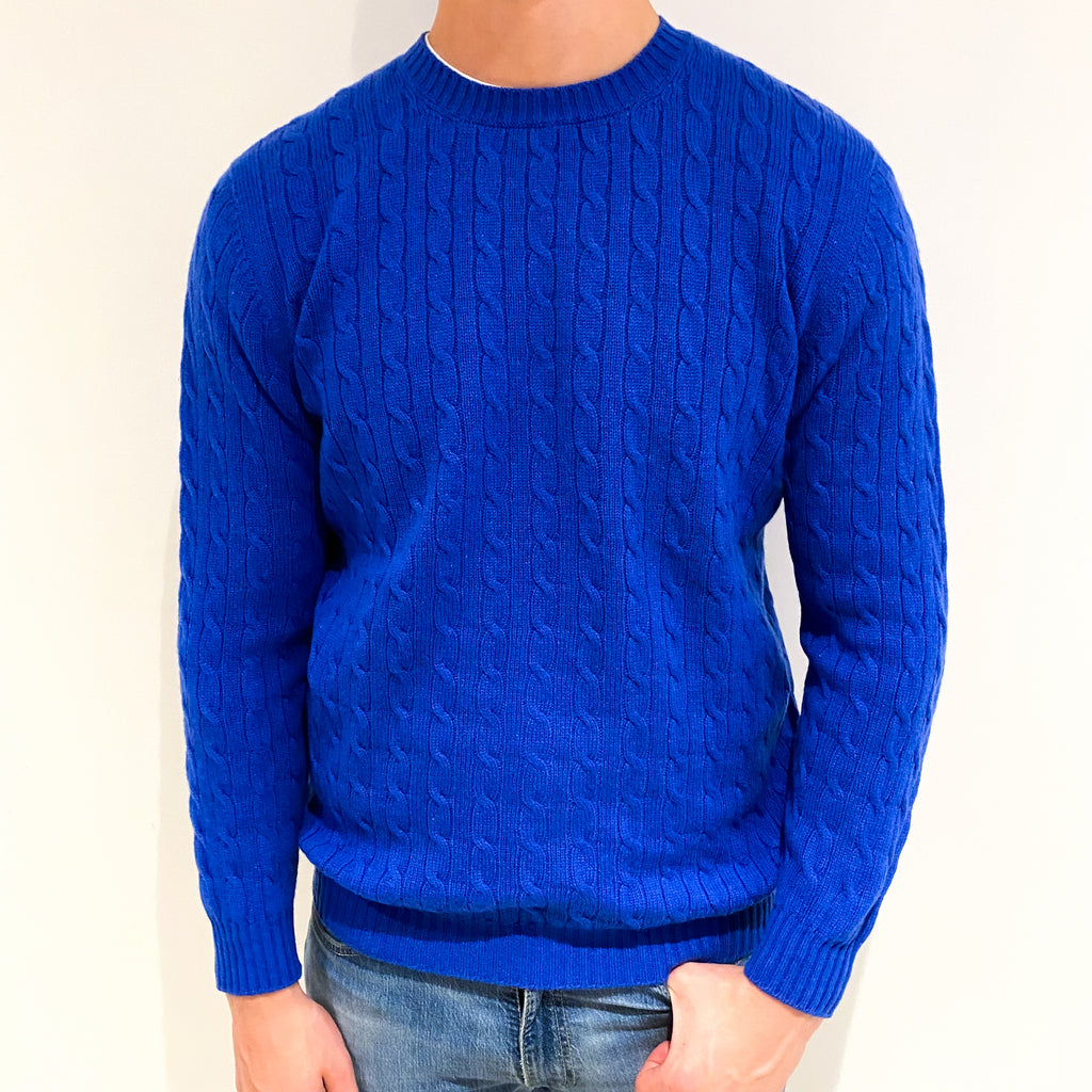 Men’s Brand New Scottish Azure Blue Cable Crew Neck Jumper XL